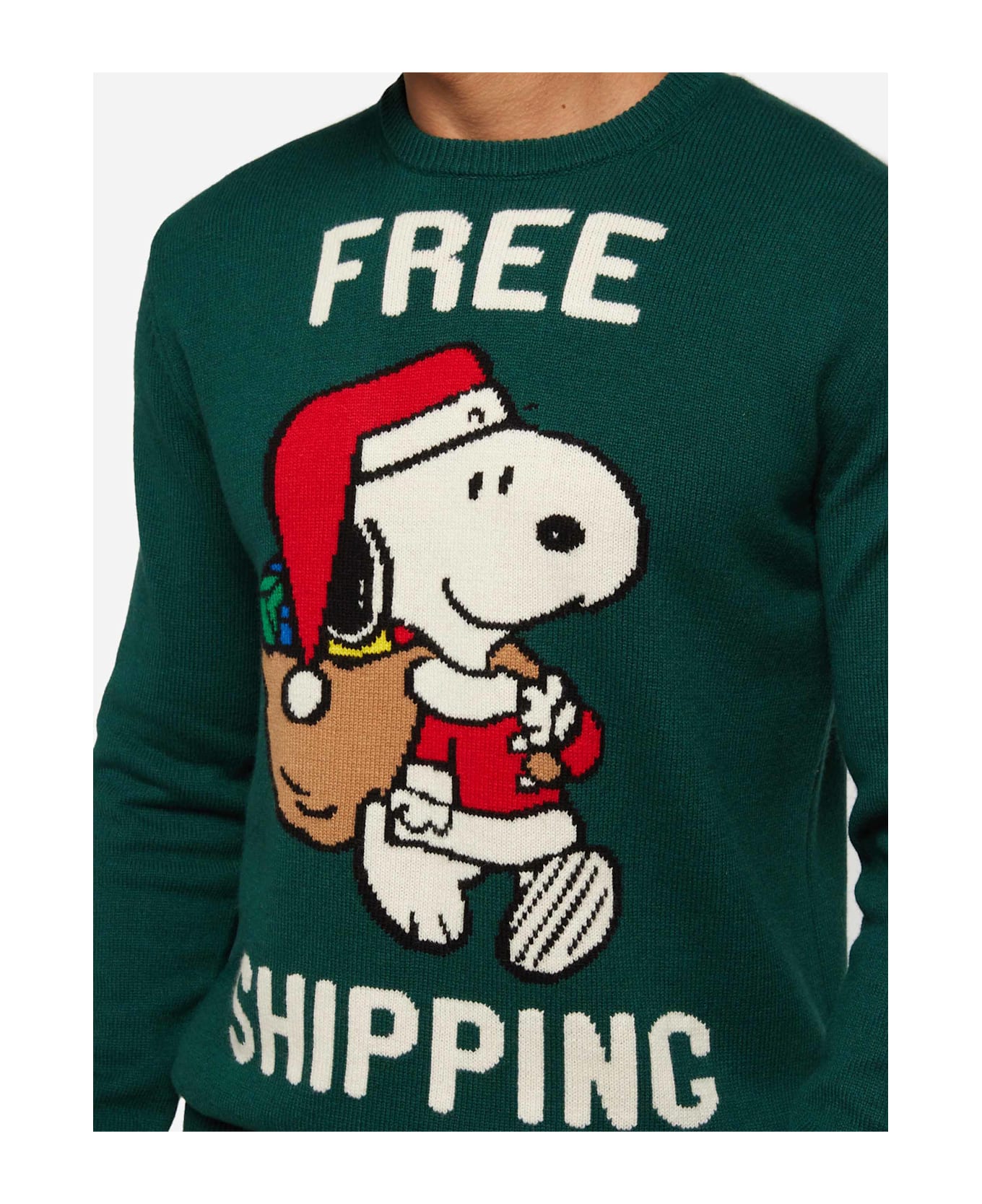 MC2 Saint Barth Green Sweater Heron With Snoopy Jacquard | Snoopy Peanuts® Special Edition - GREEN