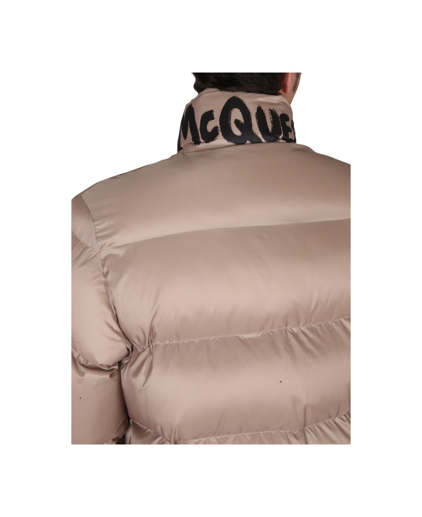 Alexander McQueen Graffiti Logo Print Down Jacket - BEIGE