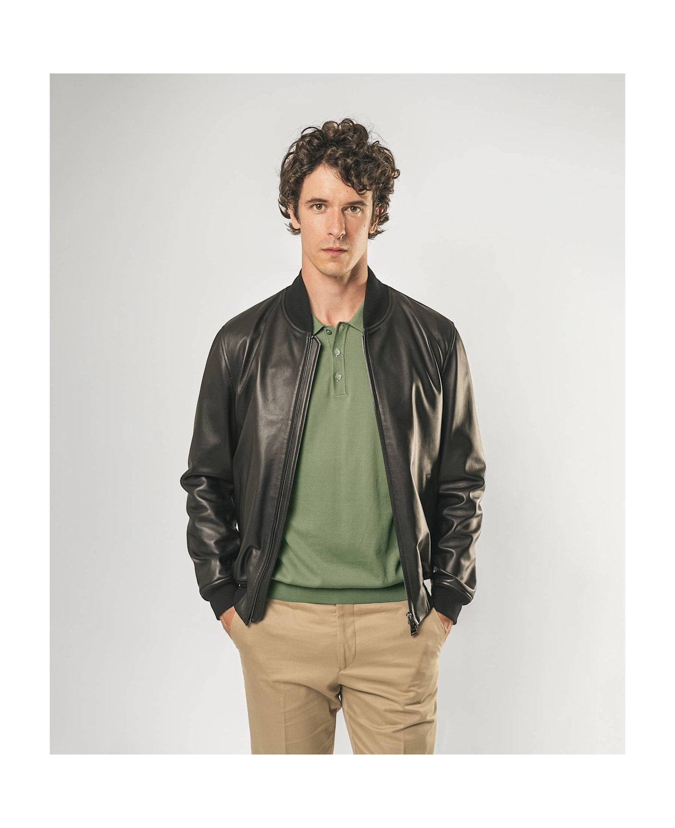 Larusmiani Notthingam Bomber Leather Jacket - Black