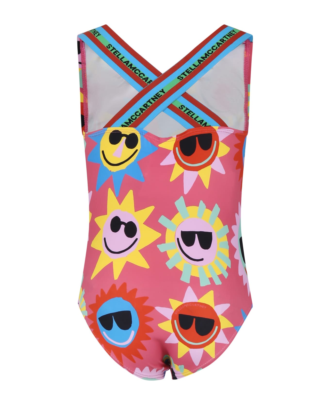 Stella McCartney Kids Pink One-piece Swimsuit For Girl With An All-over Multicolor Pattern - Pink