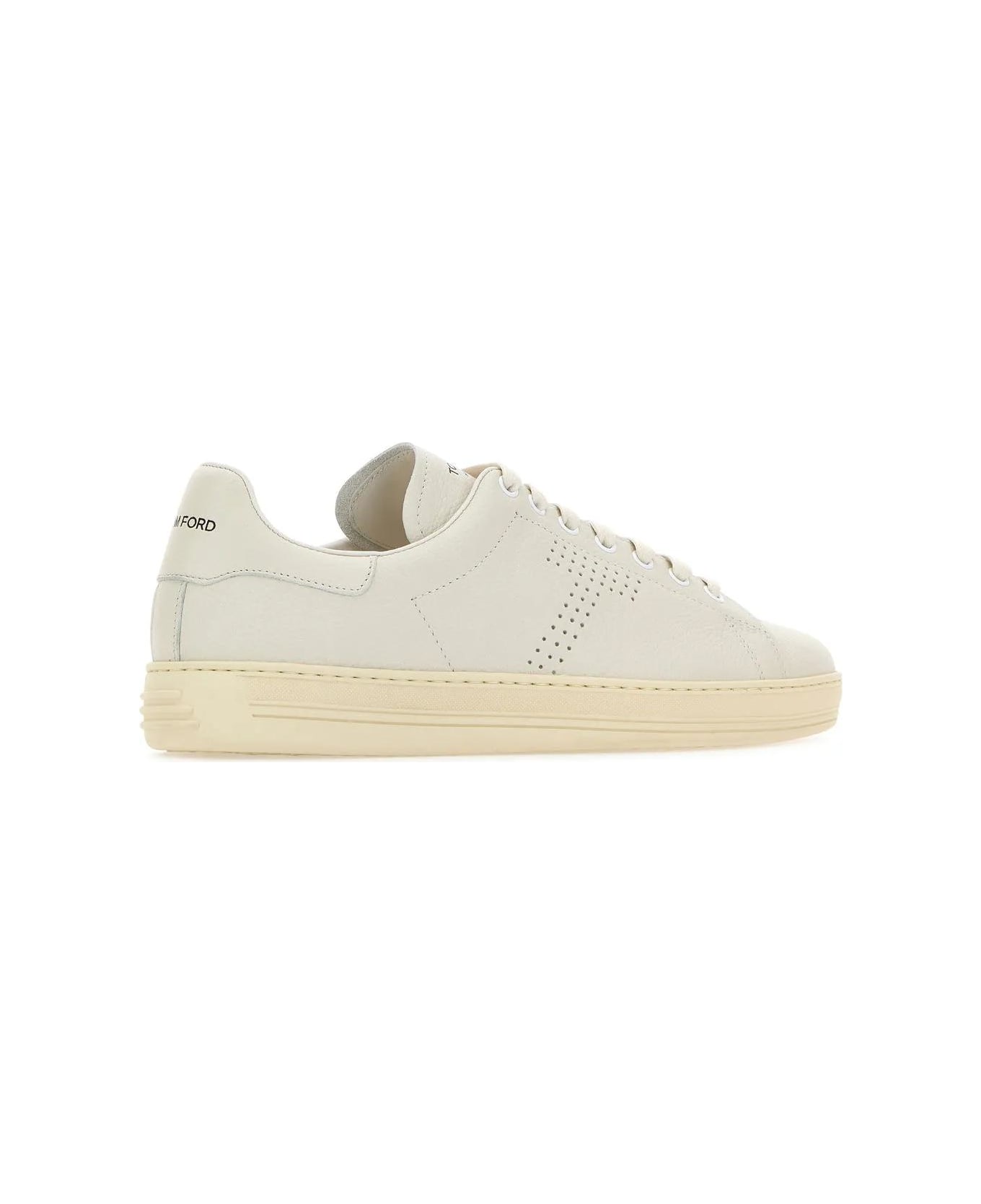 Tom Ford White Leather Warwick Sneakers - BUTTERCREAM