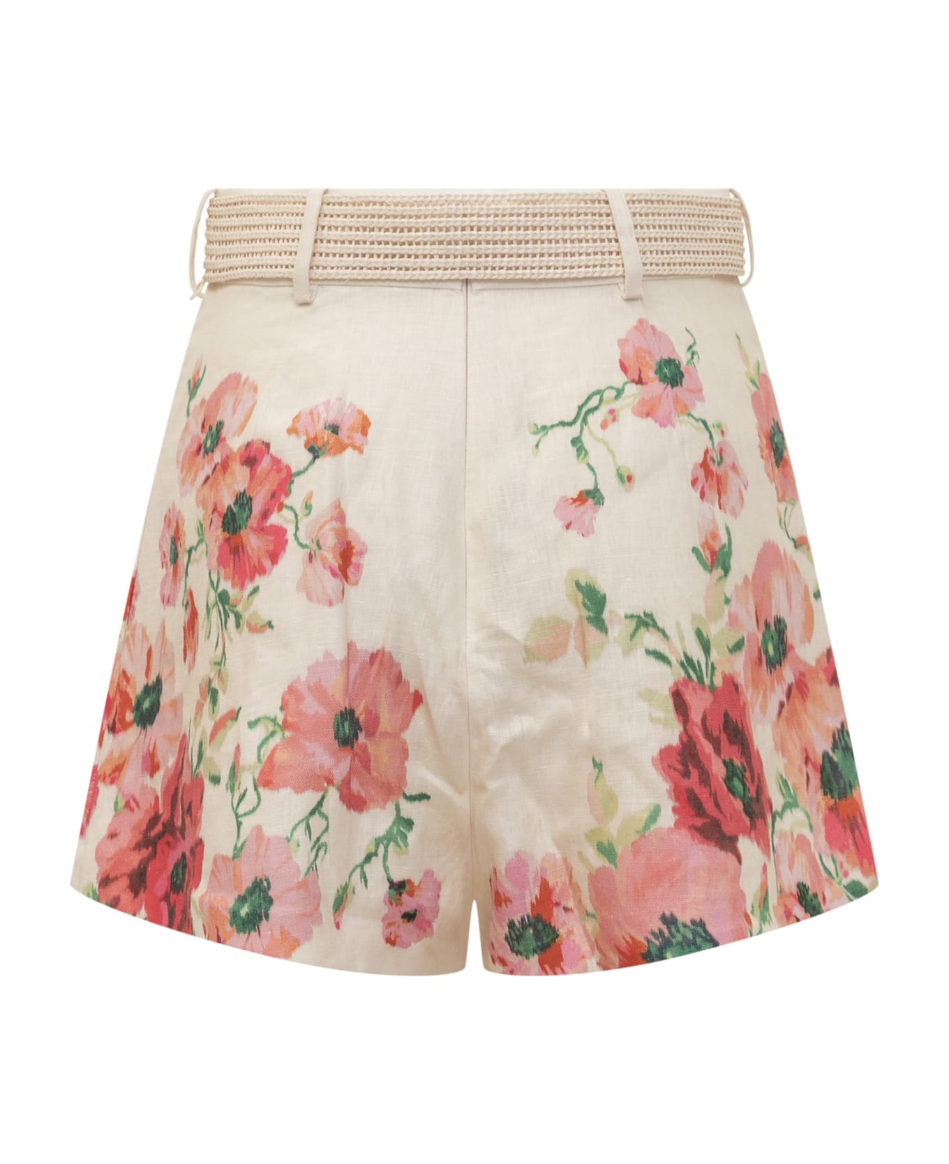 Zimmermann Printed Linen Lightburst Tuck Shorts - CREAMREDFLORAL