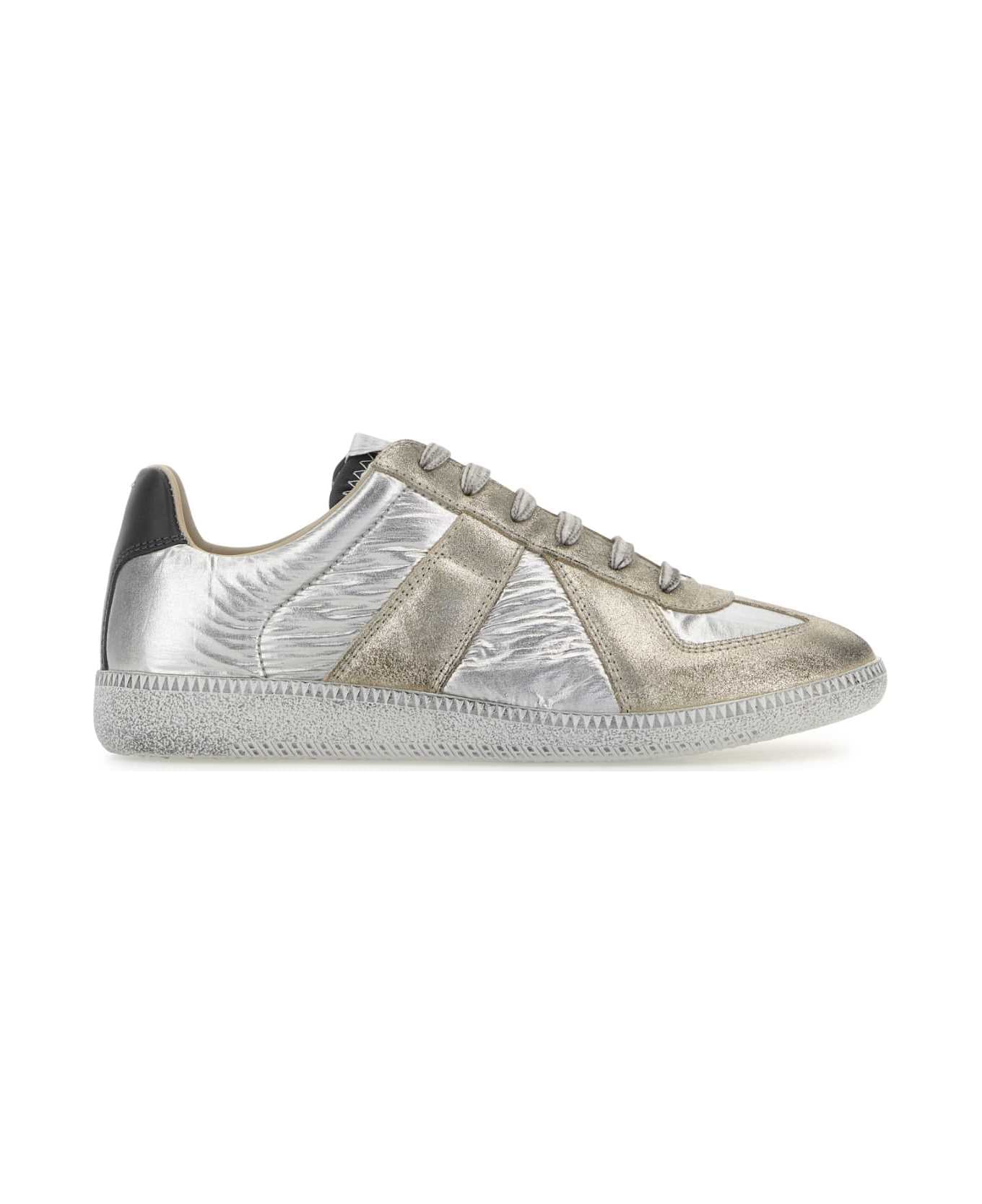 Maison Margiela Two-tone Fabric And Leather Replica Iridescent Sneakers - SILVERWHITENATURAL