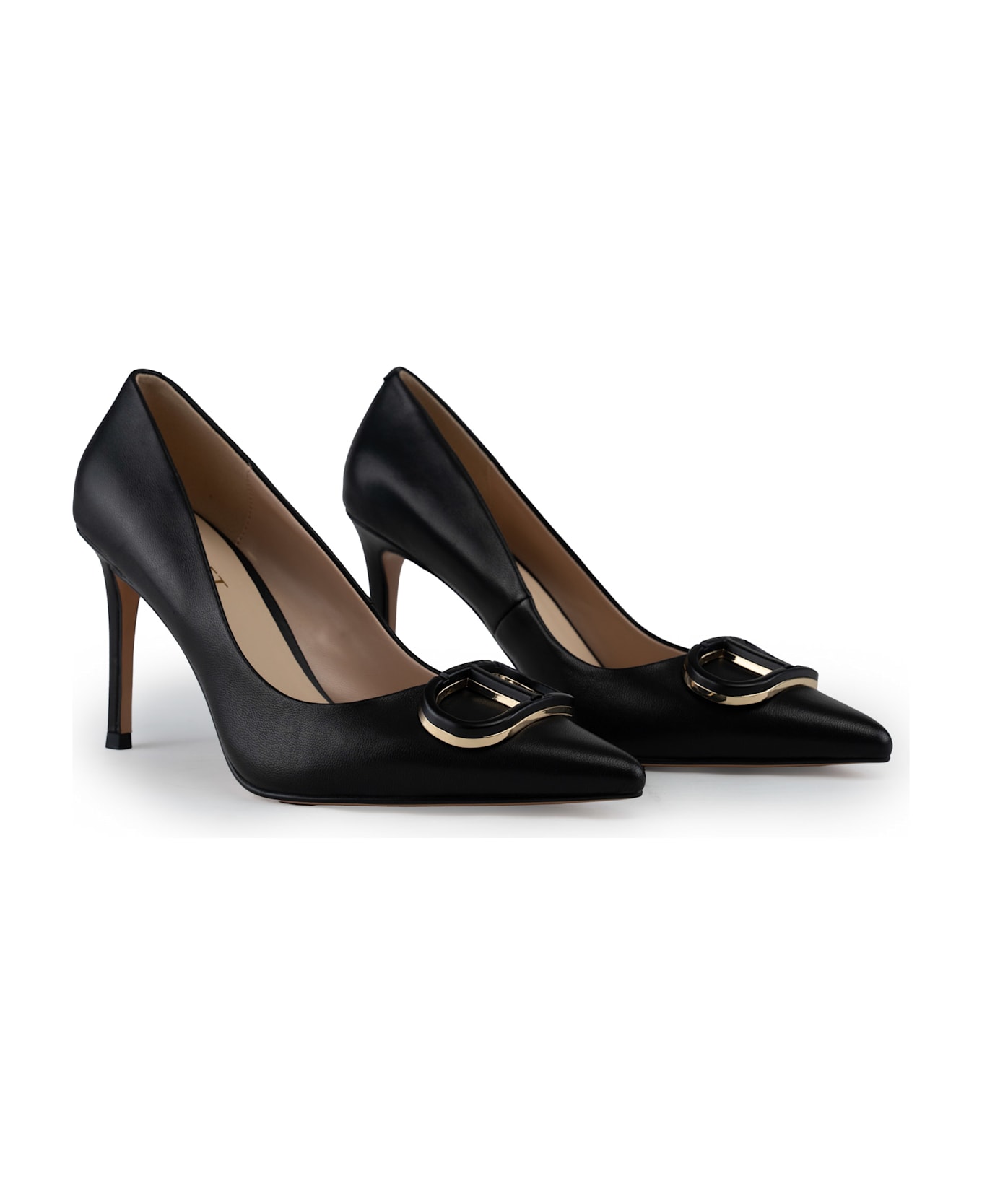 TwinSet Leather Pumps With Oval-t Logo - Nero