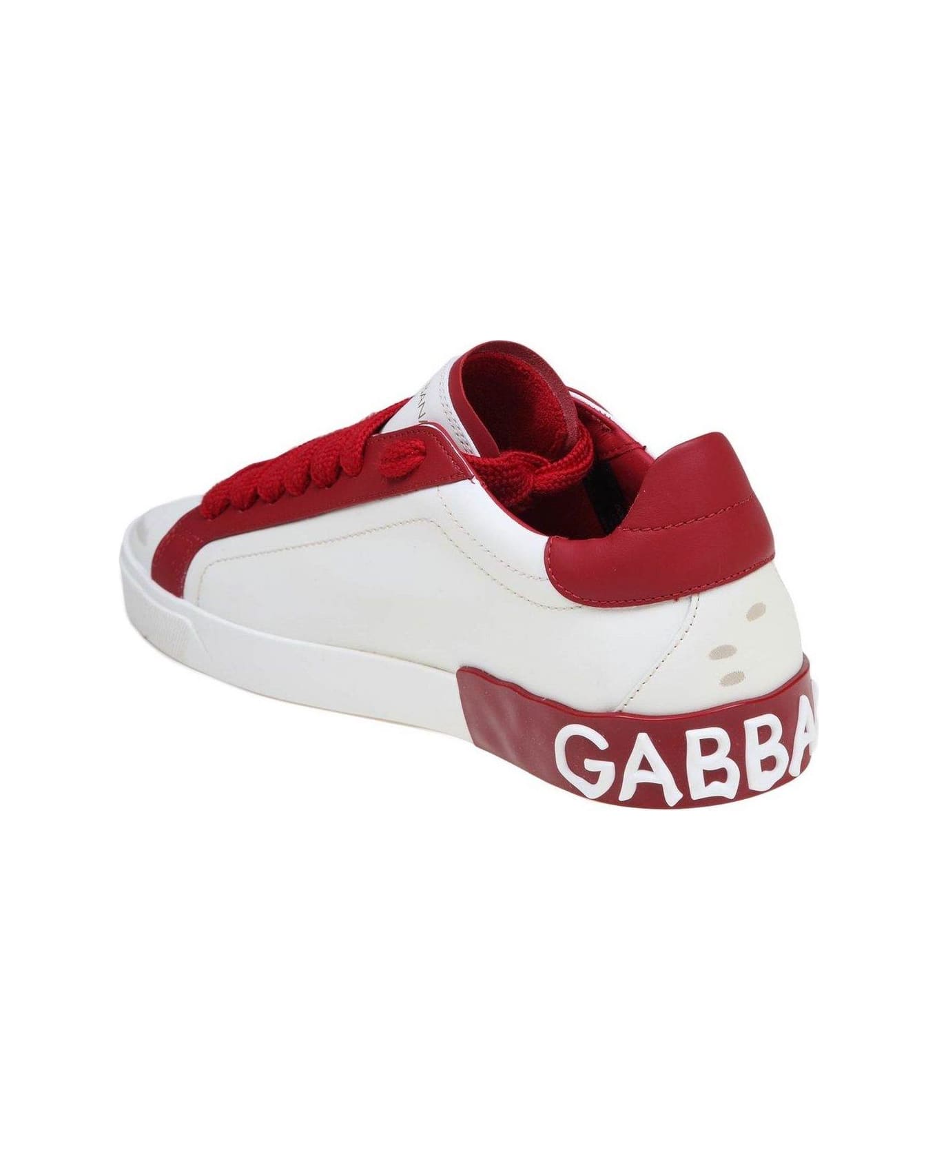 Dolce & Gabbana Portofino Logo Patch Sneakers - WHITE/RED