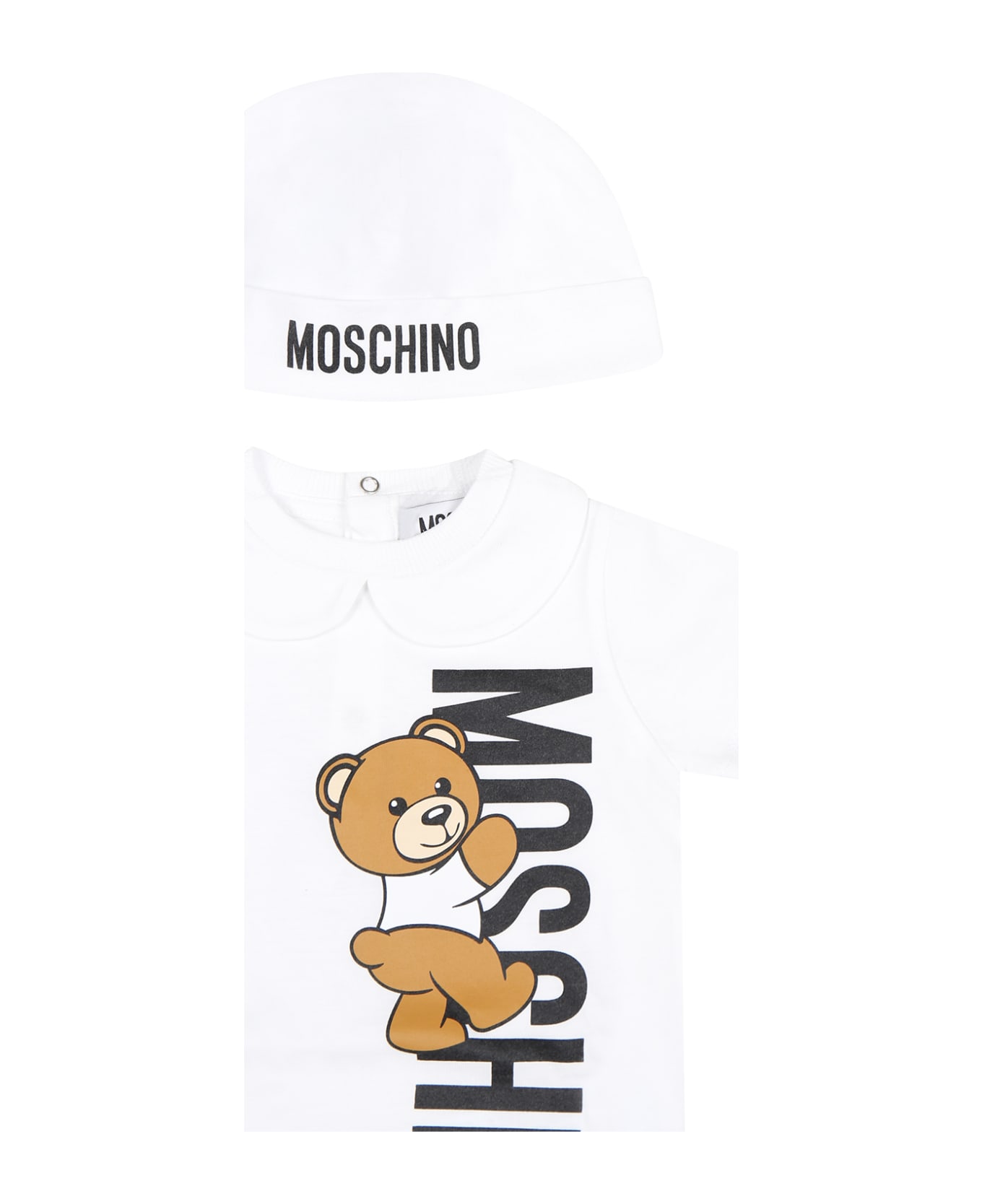 Moschino White Set For Babykids With Teddy Bear And Logo - White