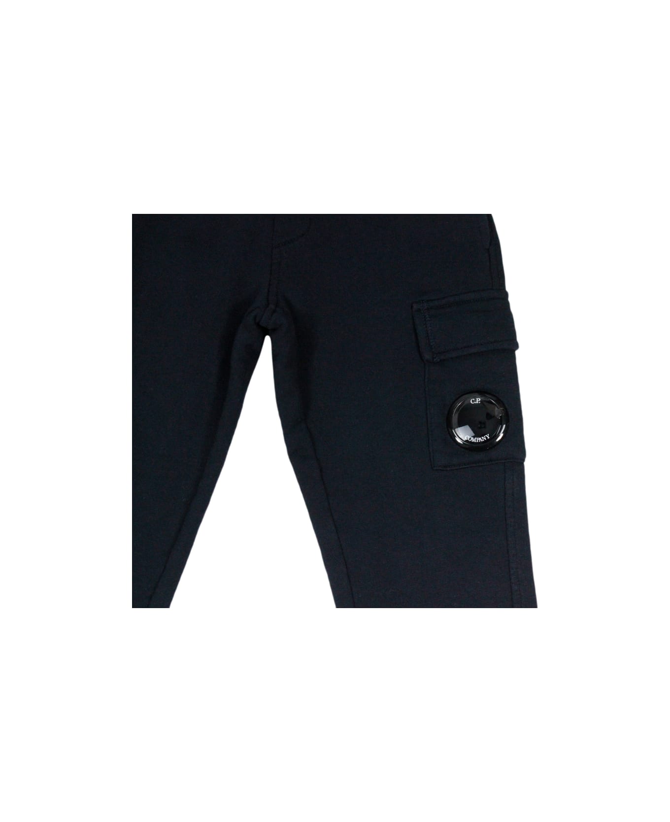 C.P. Company Jogging Trousers In Cotton Fleece With Drawstring At The Waist And Pocket With Magnifying Glass On The Leg - Blu