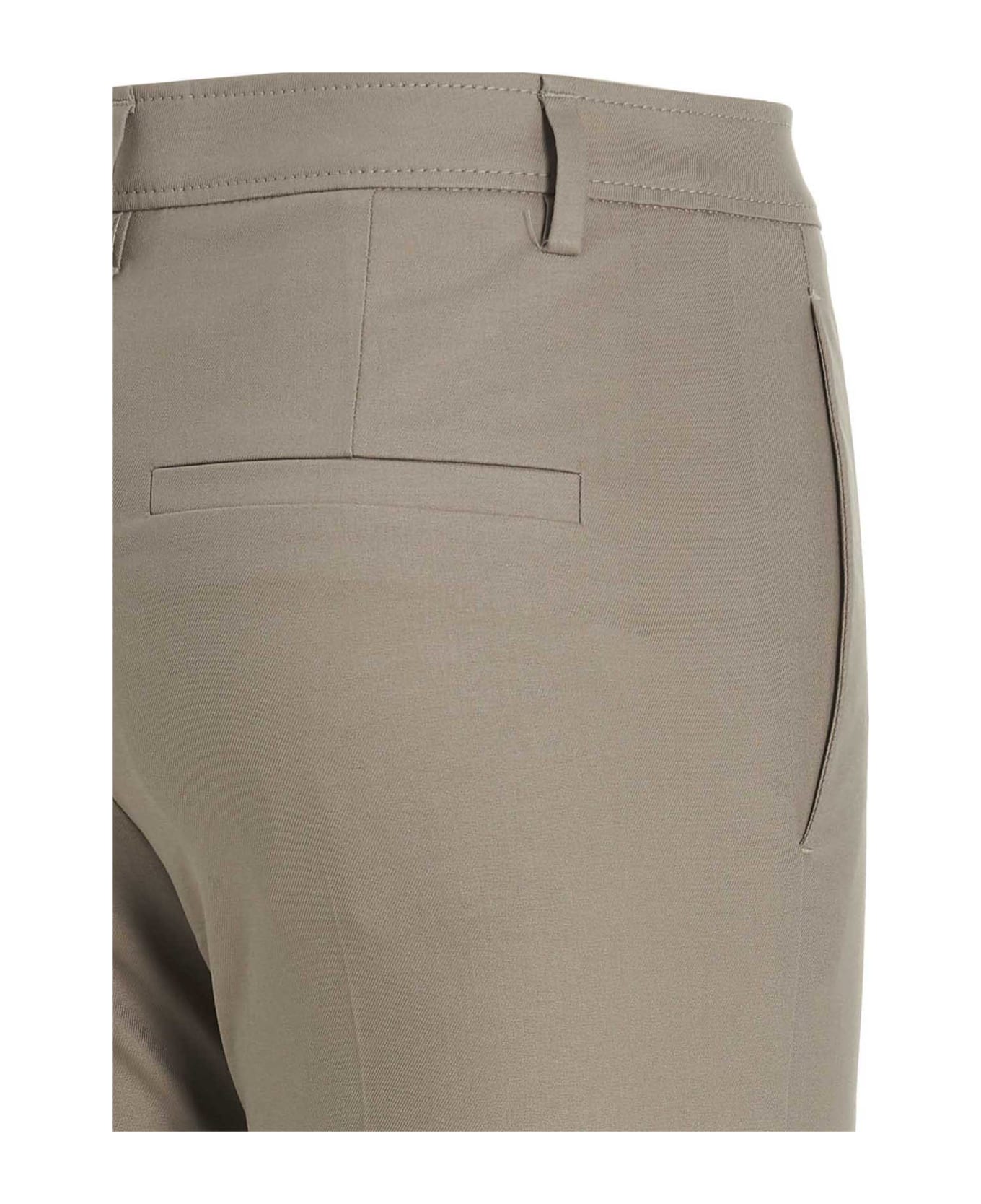 Brunello Cucinelli Boyfit Cigarette Trousers In Stretch Cotton Twill With Waist Loop Embellished With Jewels - Beige