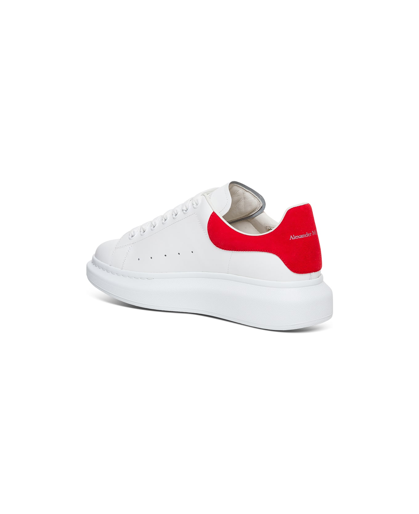 Alexander McQueen Man's Oversize White Leather And Red Heel Sneakers - White