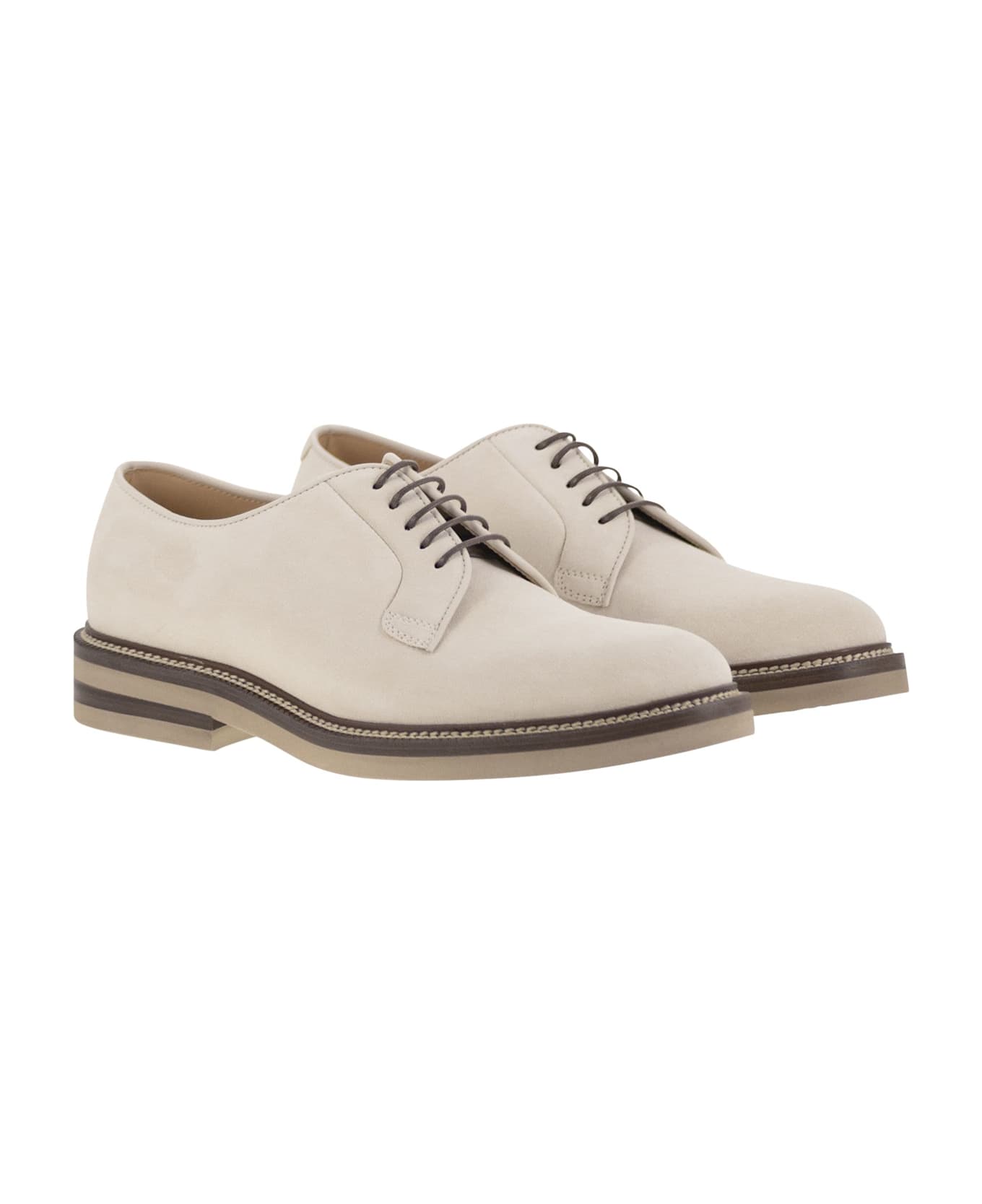 Brunello Cucinelli Suede Lace-up Shoe With Contrasting Midsole - Milk