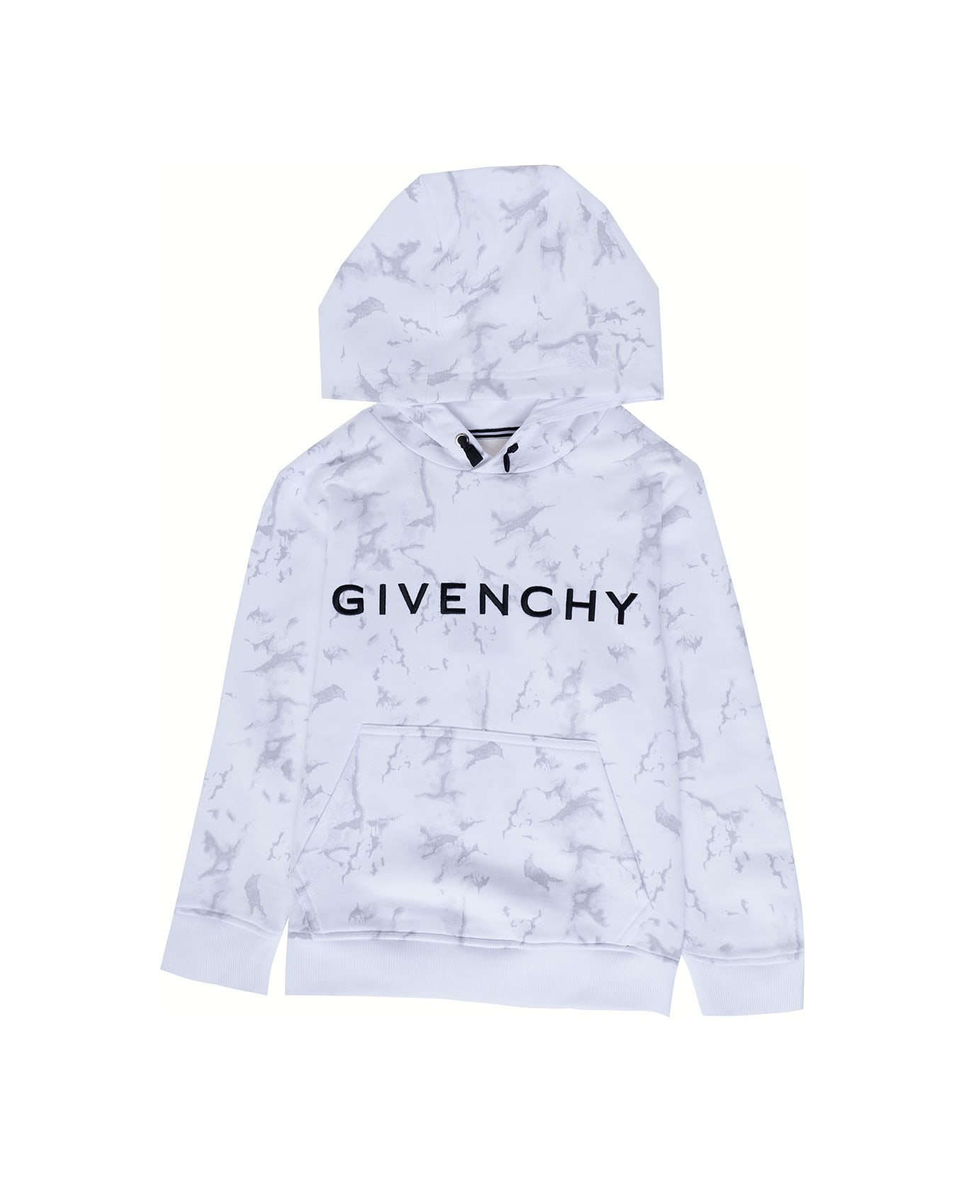 Givenchy Boy Cotton White Hoodie With Allover Print And Logo - White