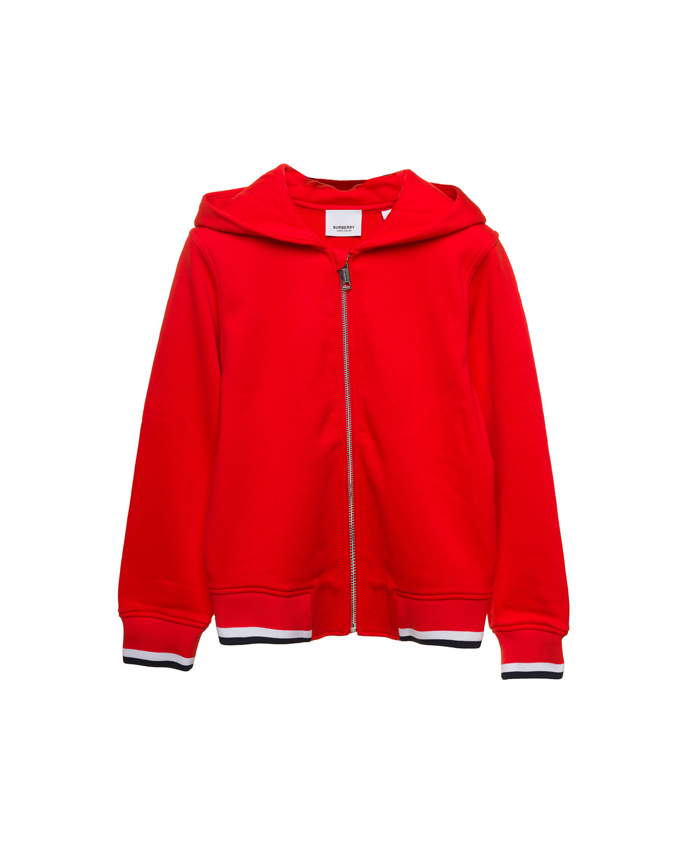 Burberry Red Hoodie With College-style Logo Print At The Back In Cotton Boy - Red ニットウェア＆スウェットシャツ