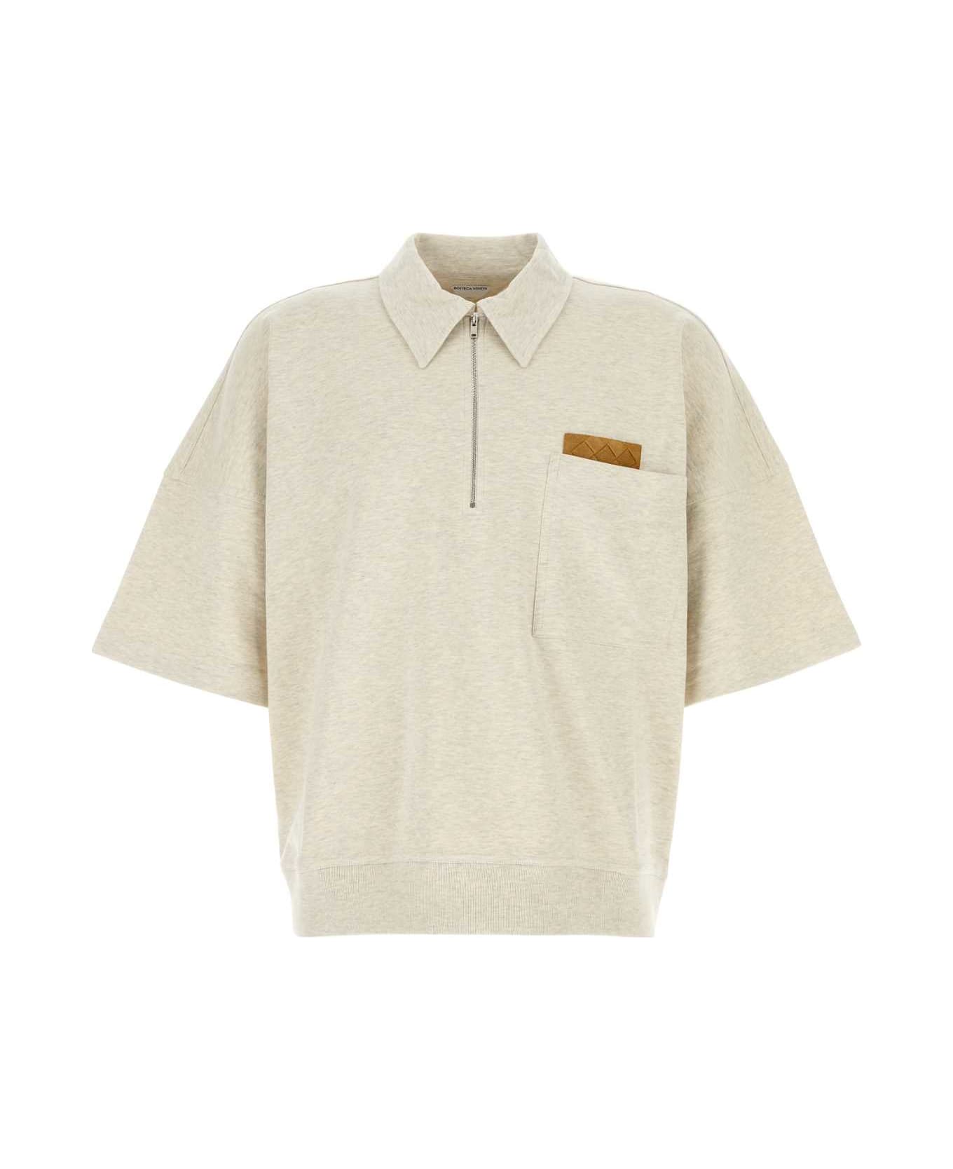 Bottega Veneta Melange Sand Cotton Polo Shirt - SEASALTMELANGE