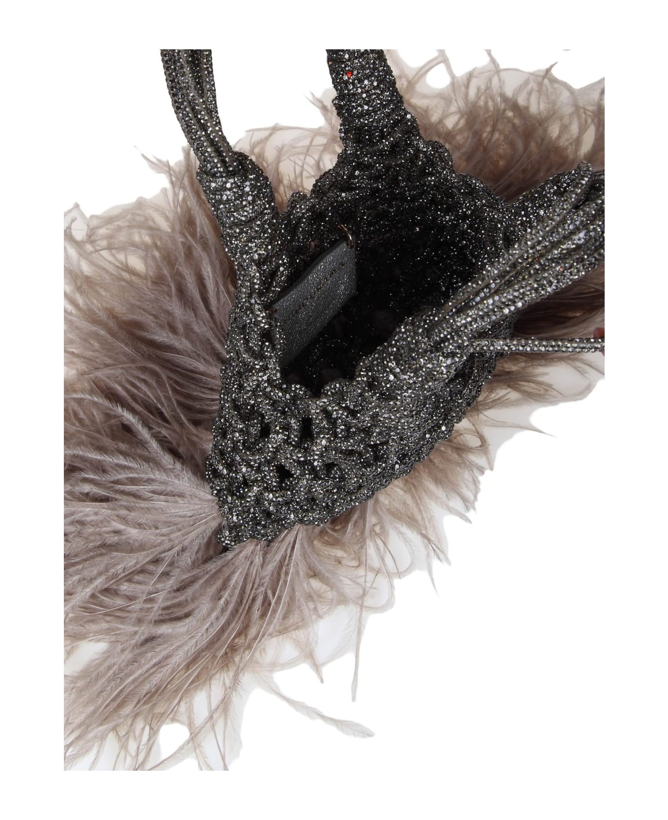 Hibourama Jewel Bag Woven With Ostrich Feathers - Black