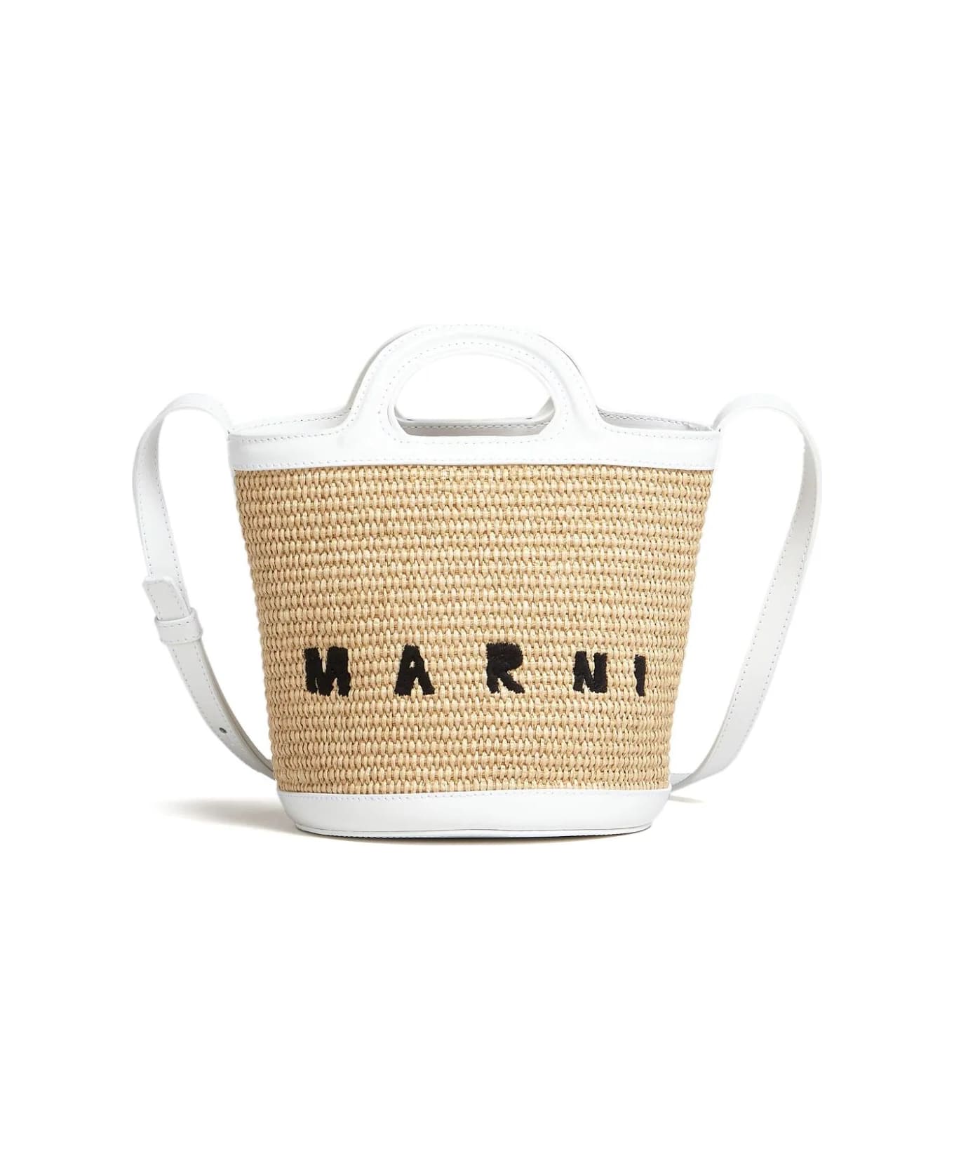 Marni Tropicalia Mini Bag In White Leather And Natural Raffia - White トートバッグ
