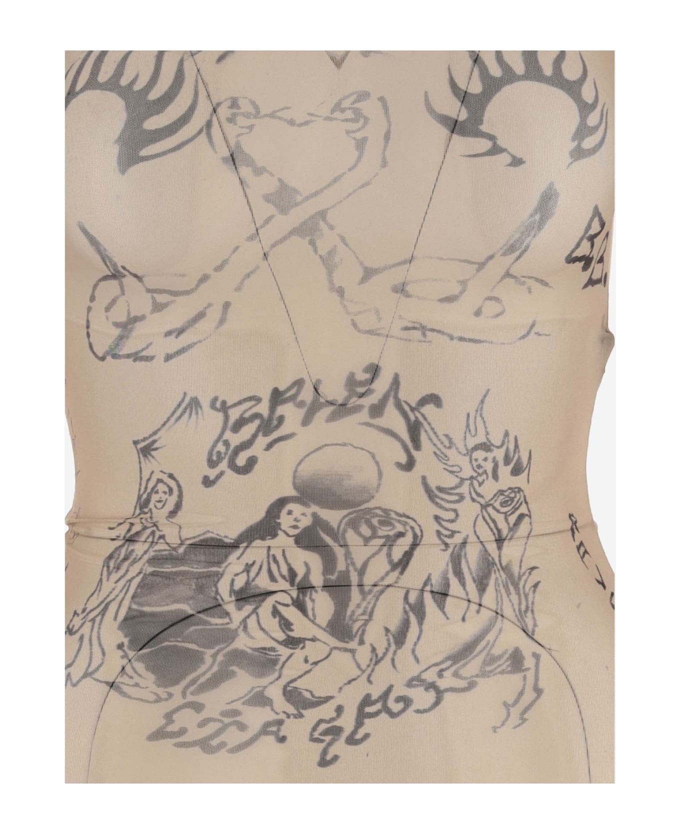 Balenciaga Stretch Nylon Top With Tattoo Pattern - Beige