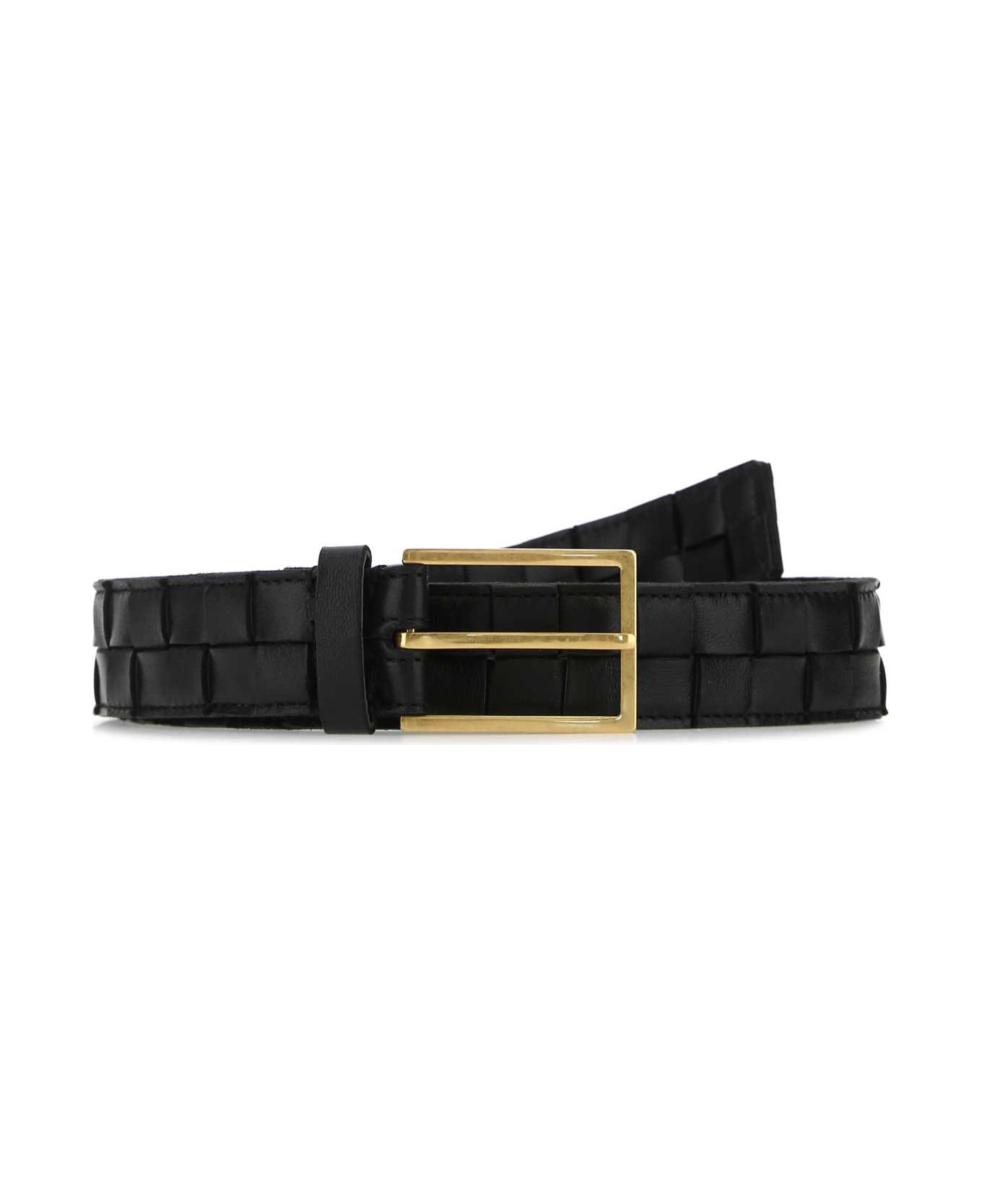 Bottega Veneta Black Leather Maxi Intreccio Belt - 8425