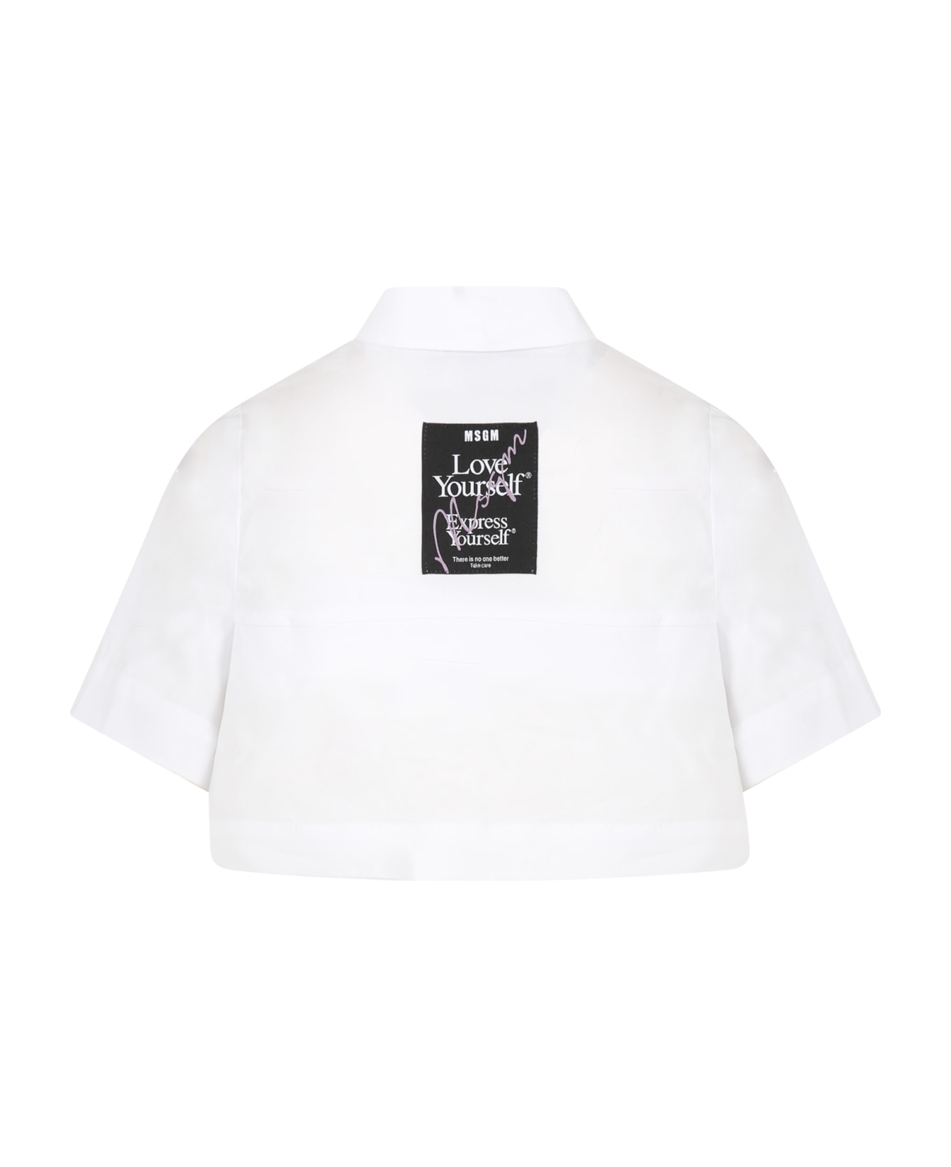 MSGM White Shirt For Girl With Logoed Patch - White シャツ