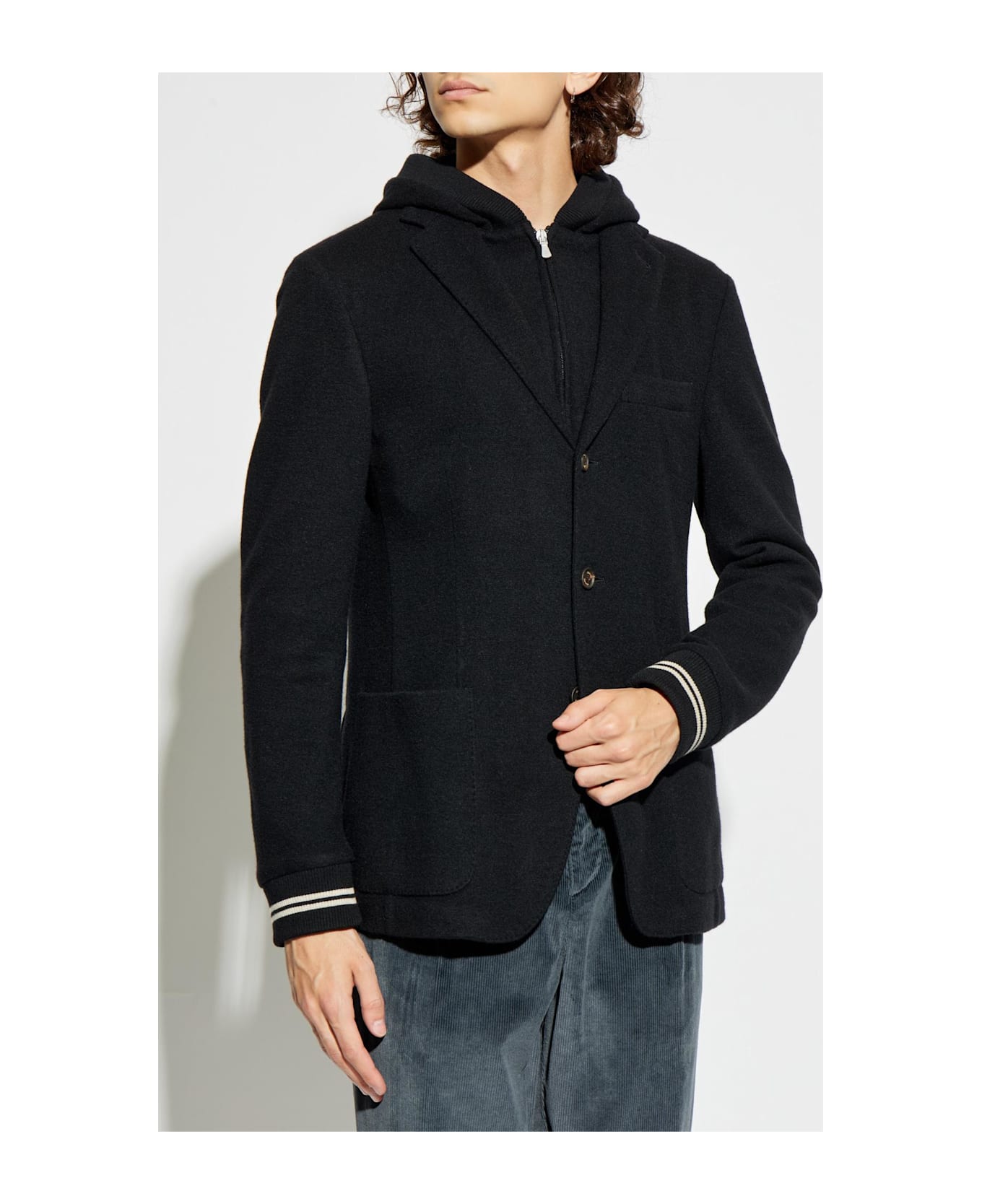 Eleventy Jacket With Detachable Hood - Black