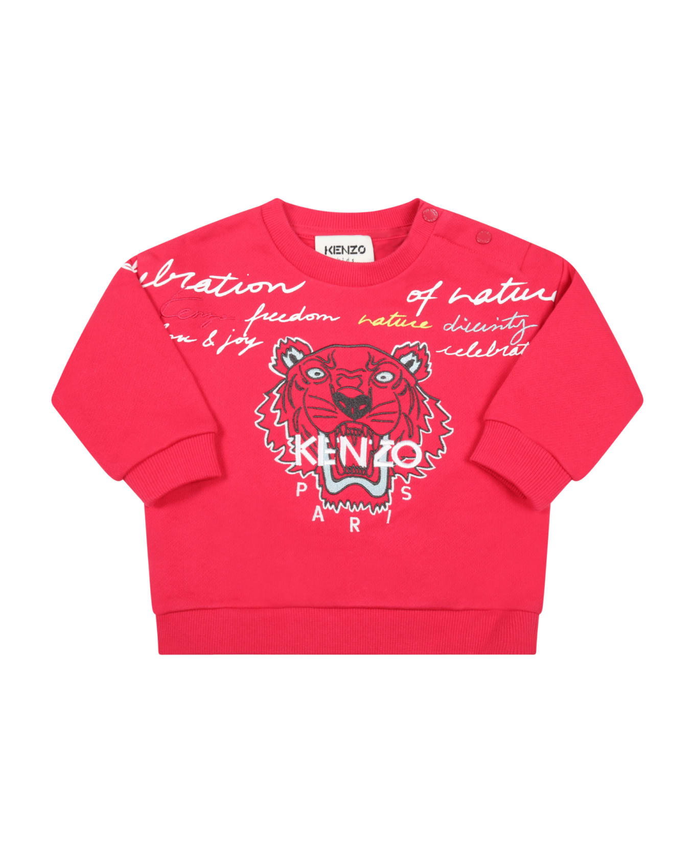 Kenzo Kids Fuchsia Sweatshirt For Baby Girl With Tiger - Red