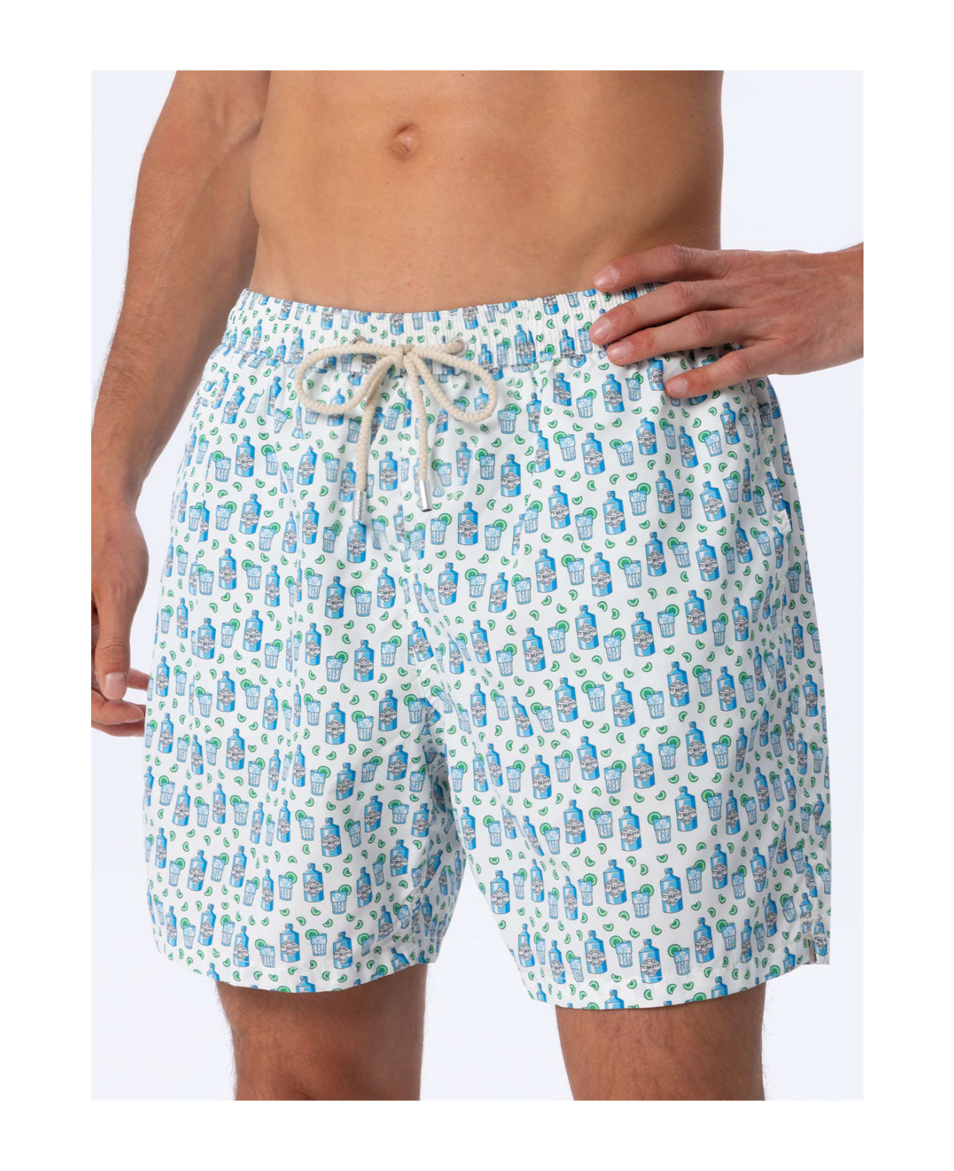 MC2 Saint Barth Man Lightweight Fabric Swim-shorts Lighting Micro Fantasy With Gin Tonic Print - WHITE スイムトランクス