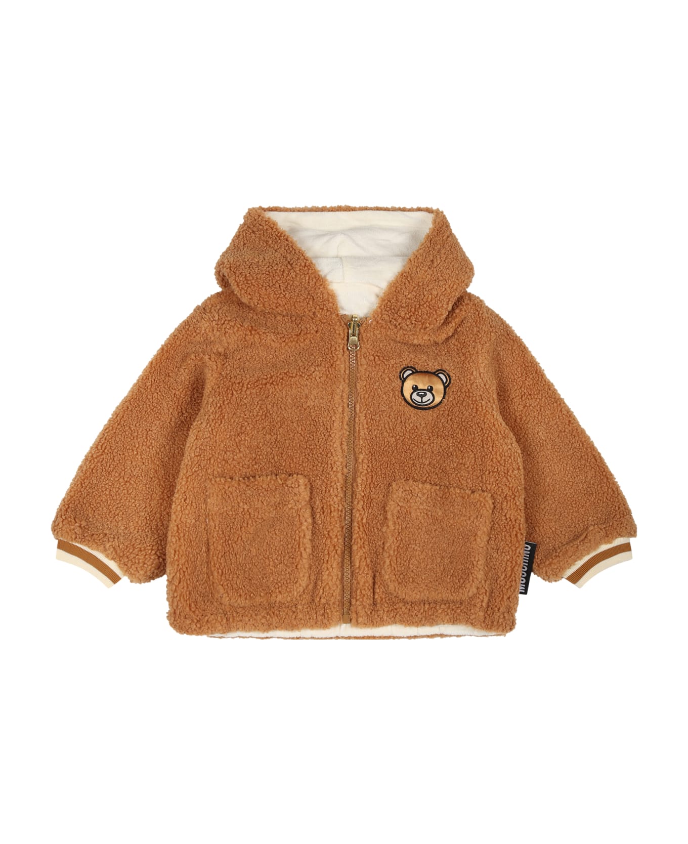 Moschino Brown Coat For Babykids With Teddy Bear - BEIGE コート＆ジャケット