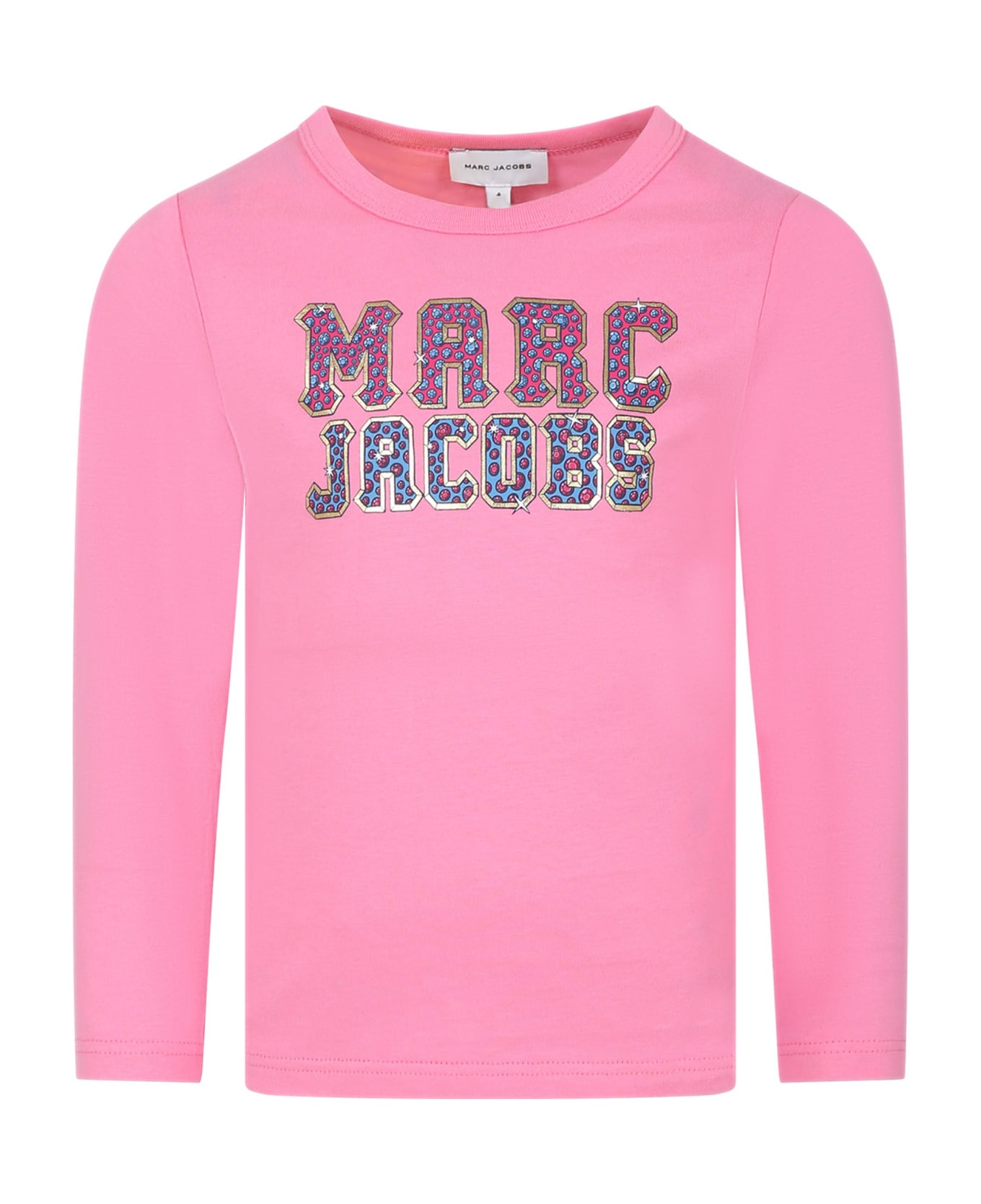 Little Marc Jacobs Pink T-shirt For Girl With Logo - G Albicocca Tシャツ＆ポロシャツ