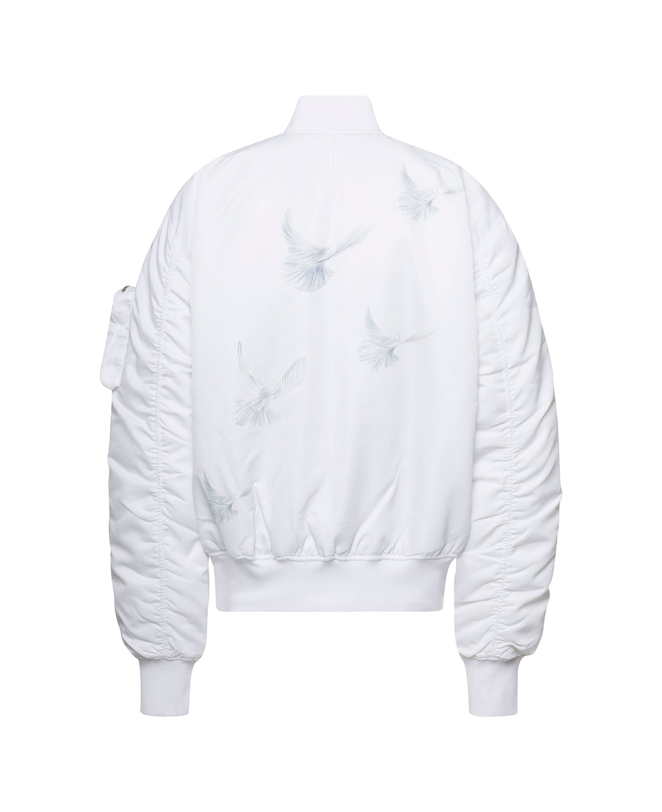 3.Paradis White Bomber Jacket With Dove Print On The Back In Nylon Woman - White