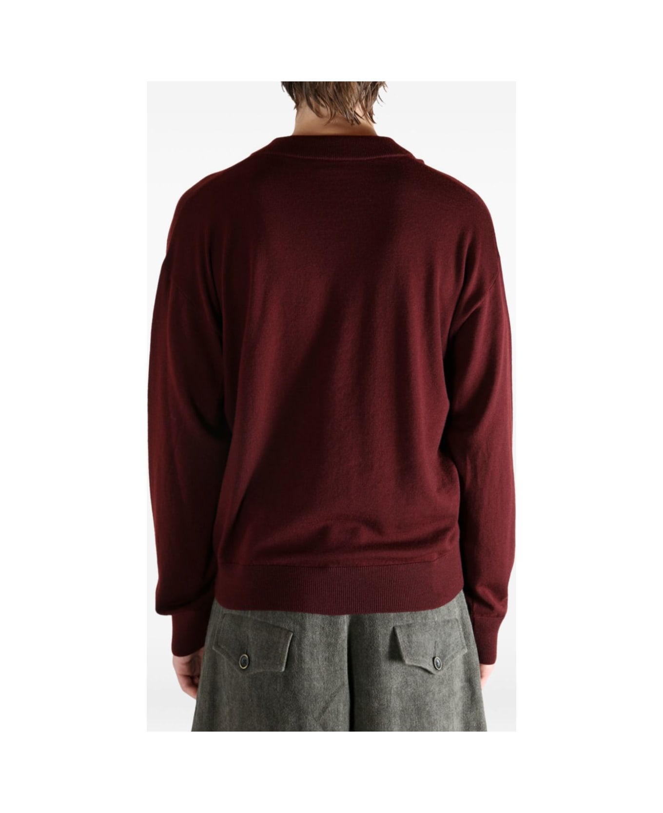 Saint Laurent Wool V-neck Sweater - Bordeaux
