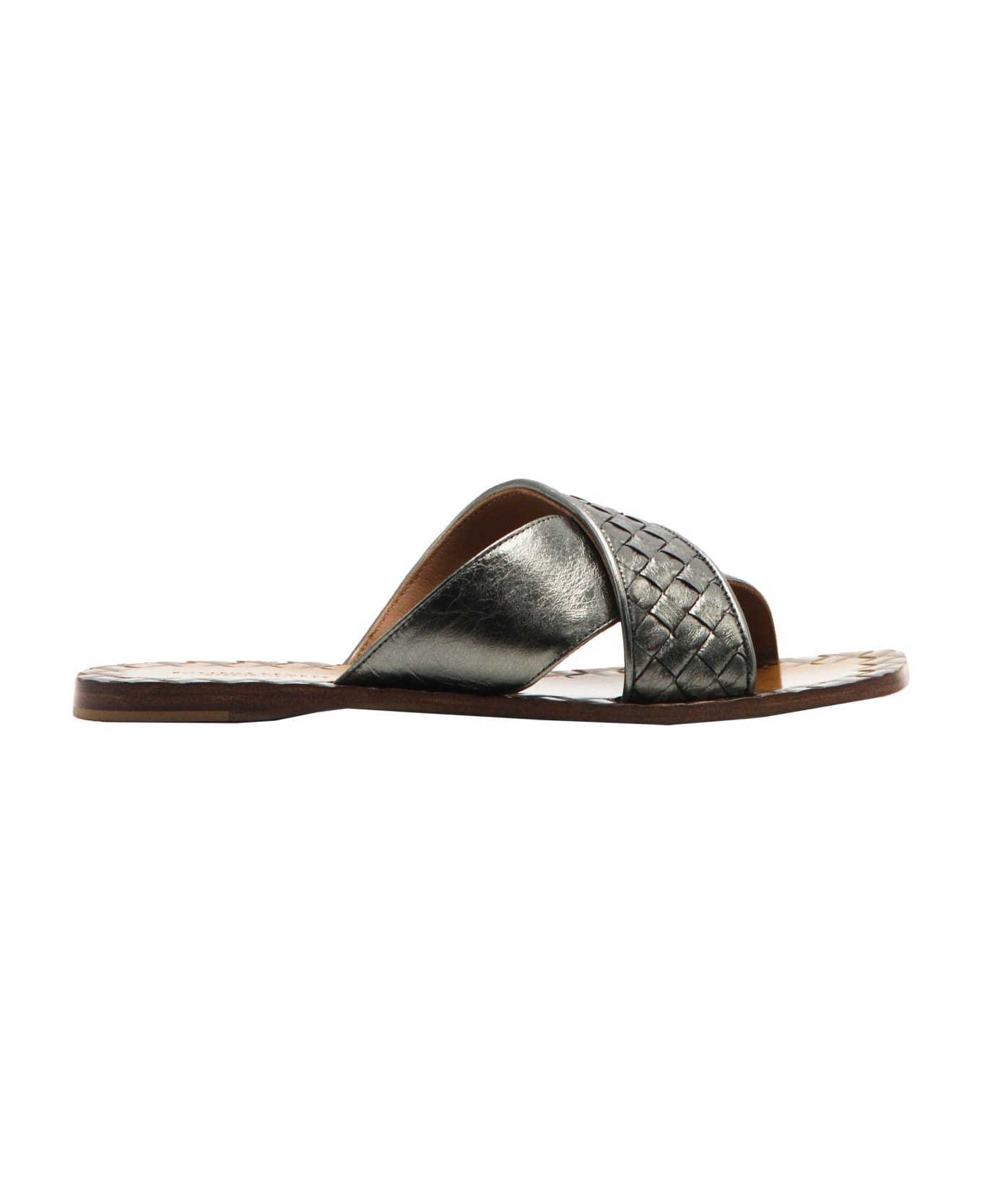 Bottega Veneta Leather Flat Sandals - silver サンダル