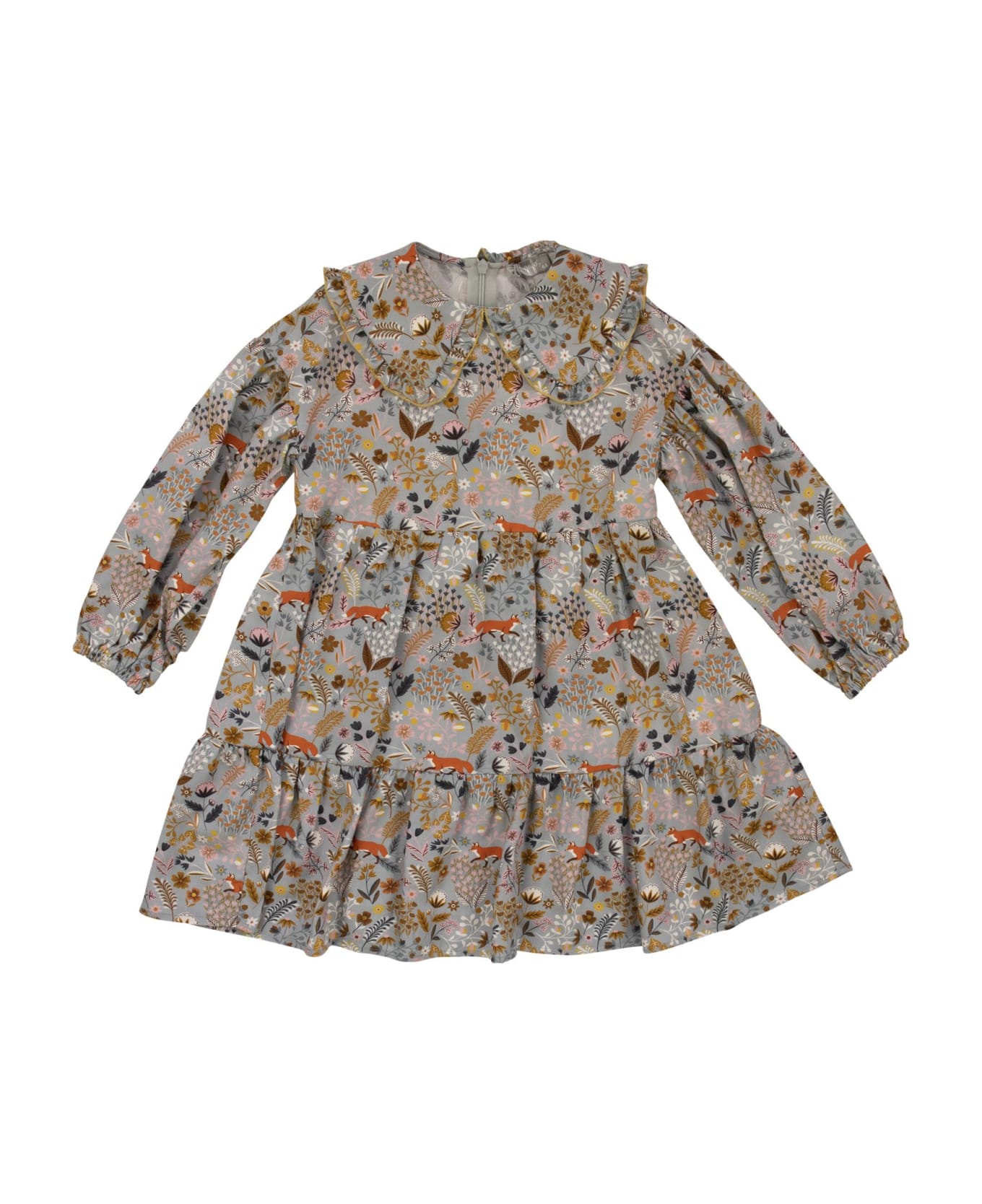 Il Gufo Fox Patterned Dress With Maxi Collar - Grey