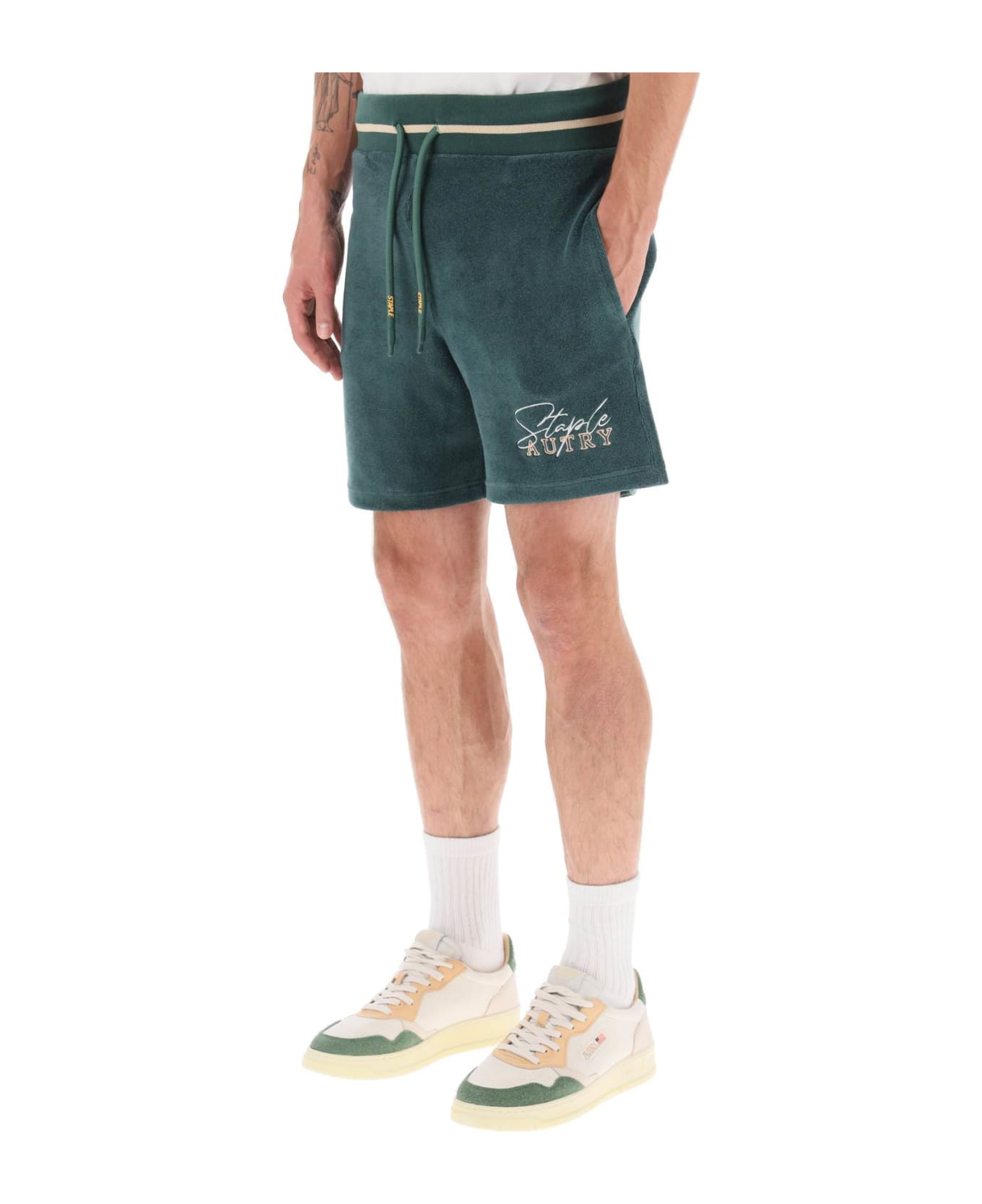 Autry Bermuda Shorts With Drawstring And Staple X Logo Detail In Jersey Man - TINTO GREEN (Green)