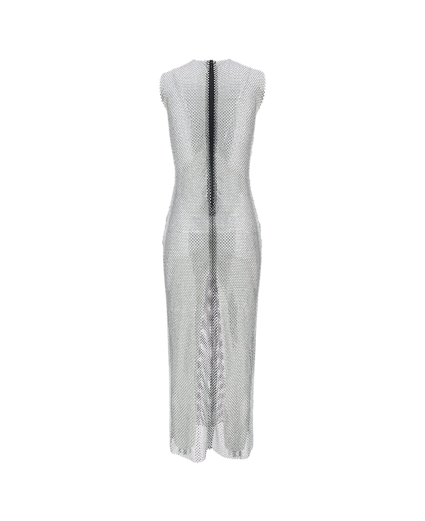 Philosophy di Lorenzo Serafini Long Silver Dress With All-over Swarovski In Mesh Woman - Metallic