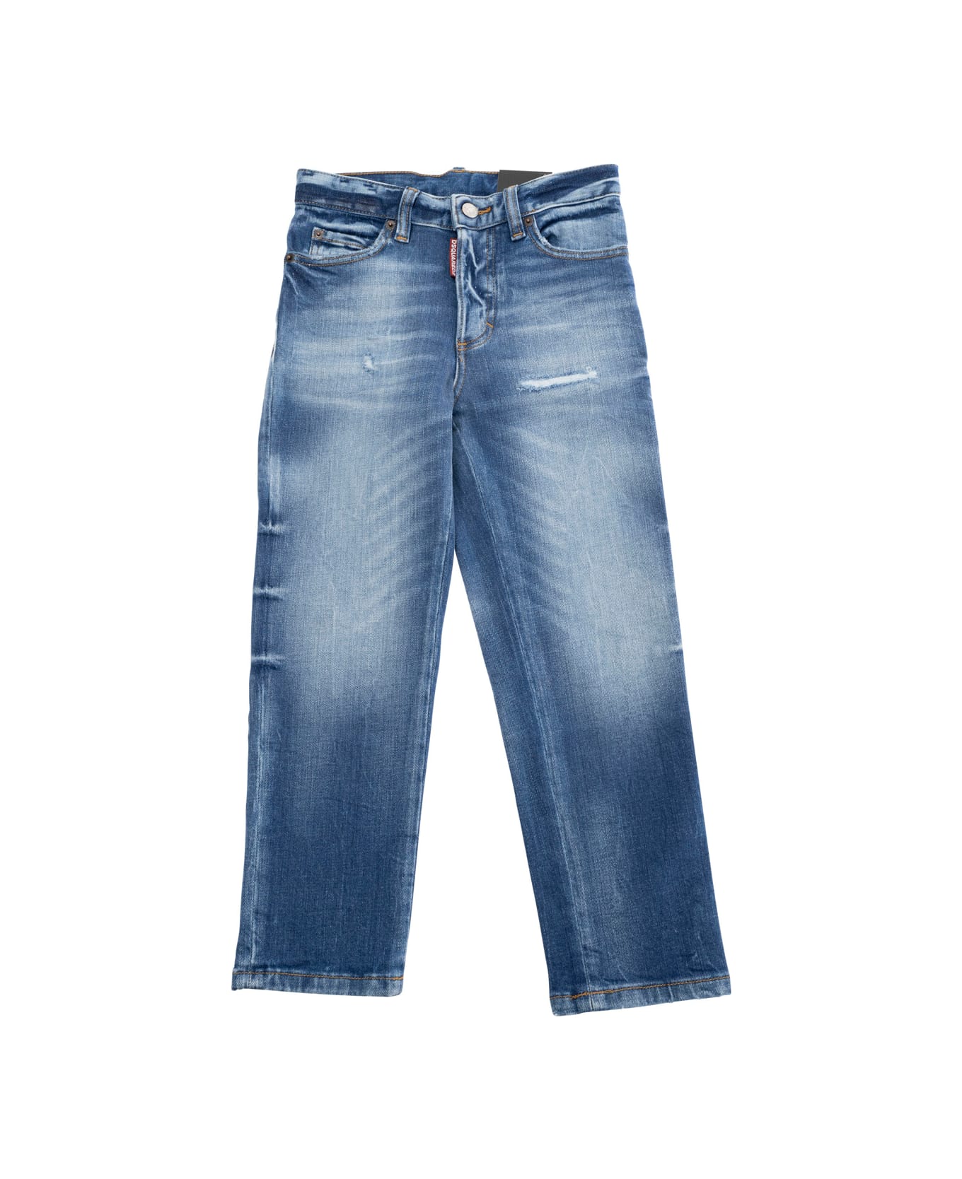 Dsquared2 'boss 10' Blue Jeans With Logo Patch On The Rear And Ripped Details In Denim Boy - Blu