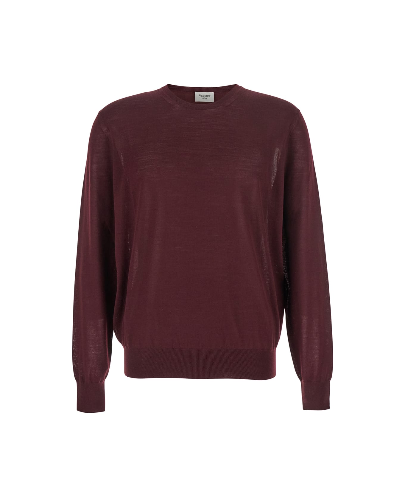 Saint Laurent Bordeaux Crewneck Sweater With Cassandre In Cashmere Man - Bordeaux