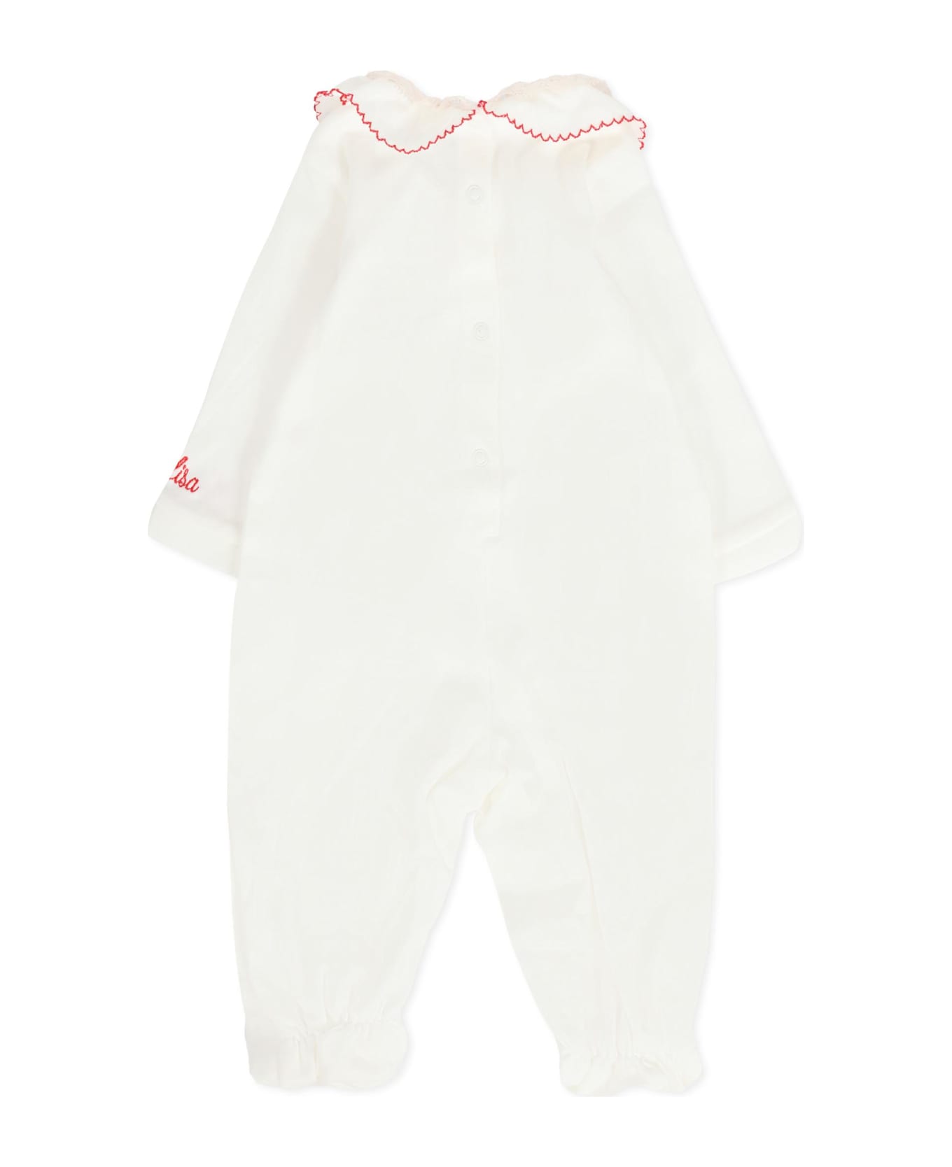 Monnalisa Ivory Babygrow Set For Baby Girl With Roses - Ivory
