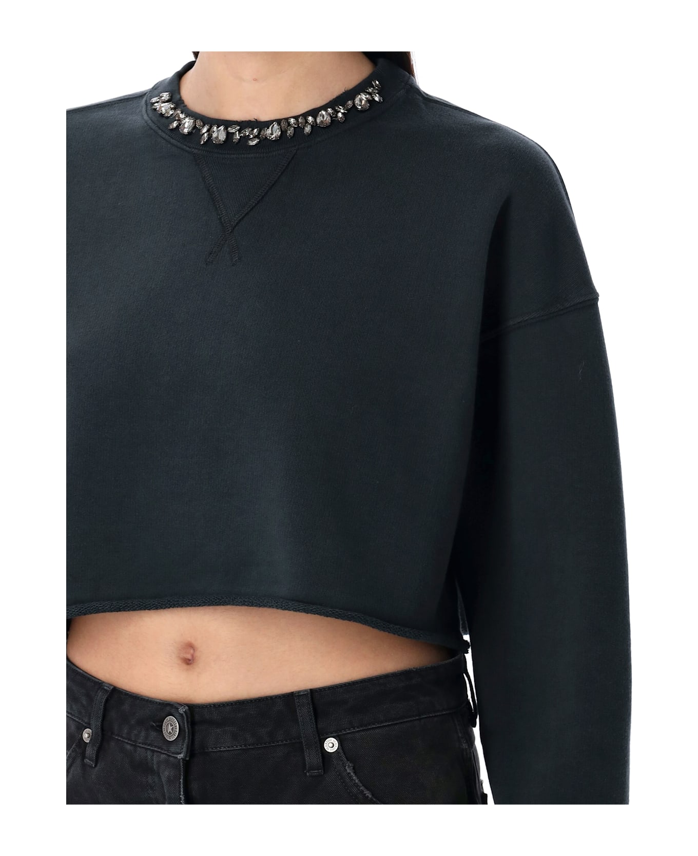 Golden Goose Embellished Cropped Sweatshirt - BLACK