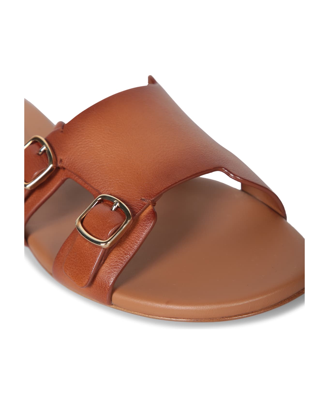 Santoni Brown Slide Buckles Sandals - Brown