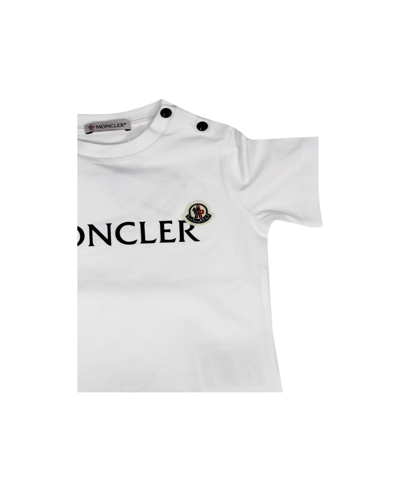 Moncler Complete With Short-sleeved Crew-neck T-shirt And Shorts With Elasticated Waist And Side Pockets. Logo On The Chest - White - Blu