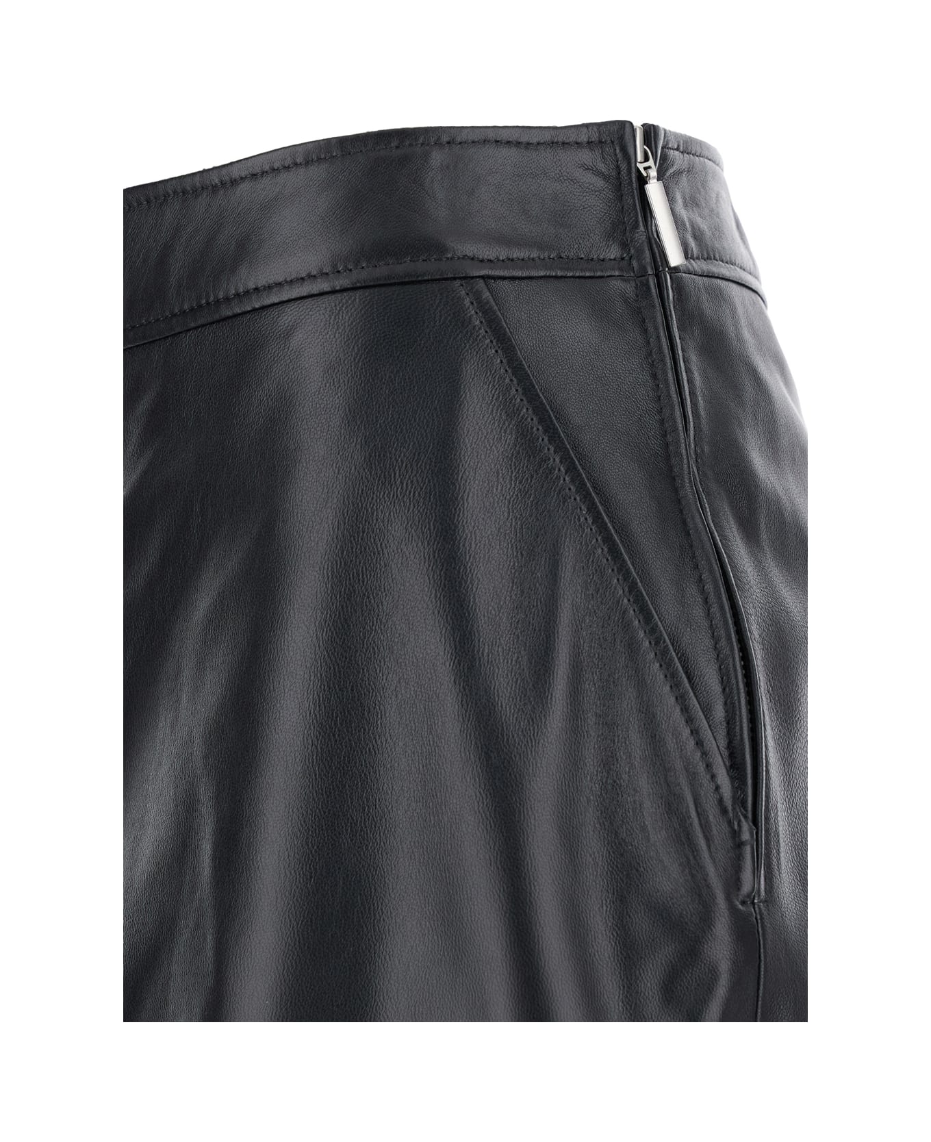 ARMA Midi Black Skirt With Front Slit In Leather Woman - Black