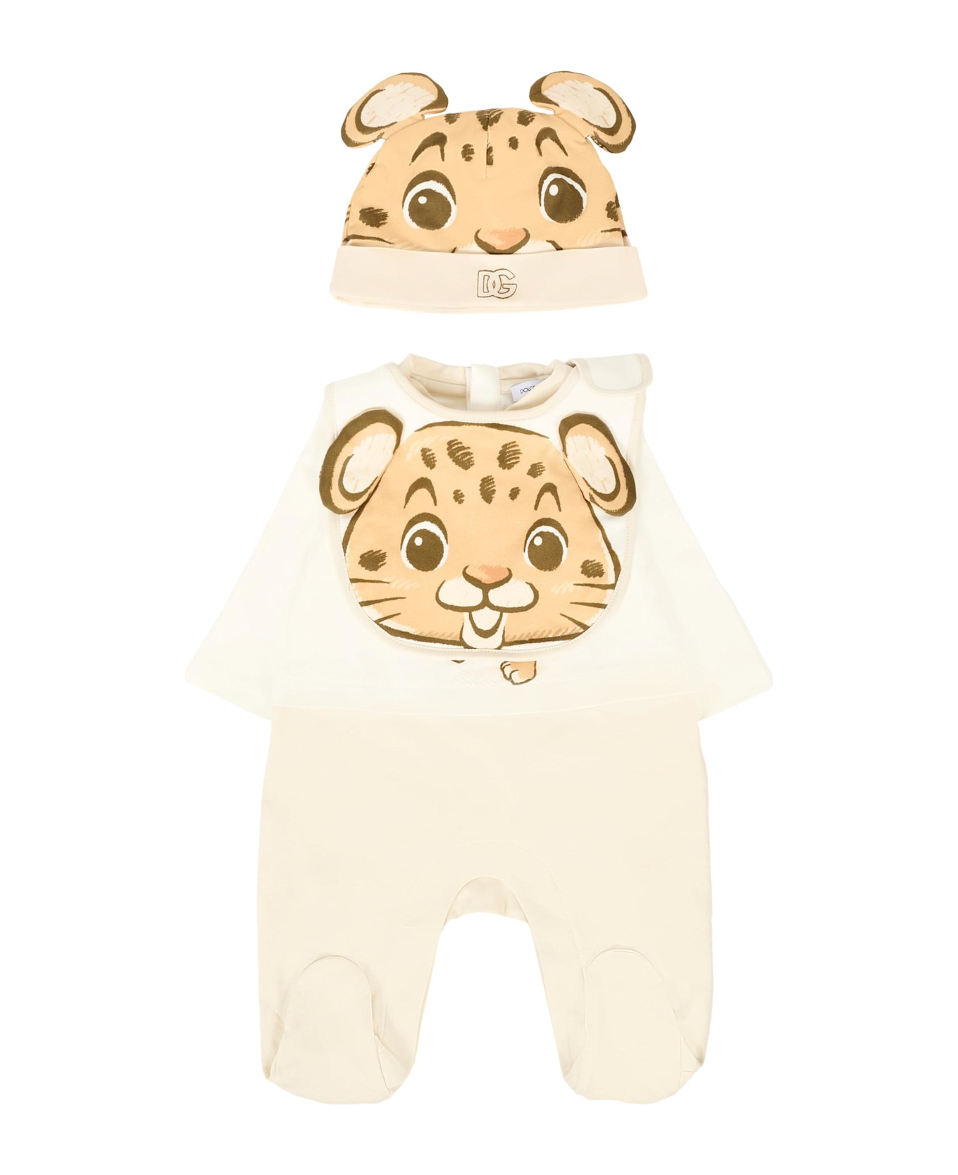 Dolce 
Gabbana Ivory Set For Babykids With Tiger And Logo - Ivory