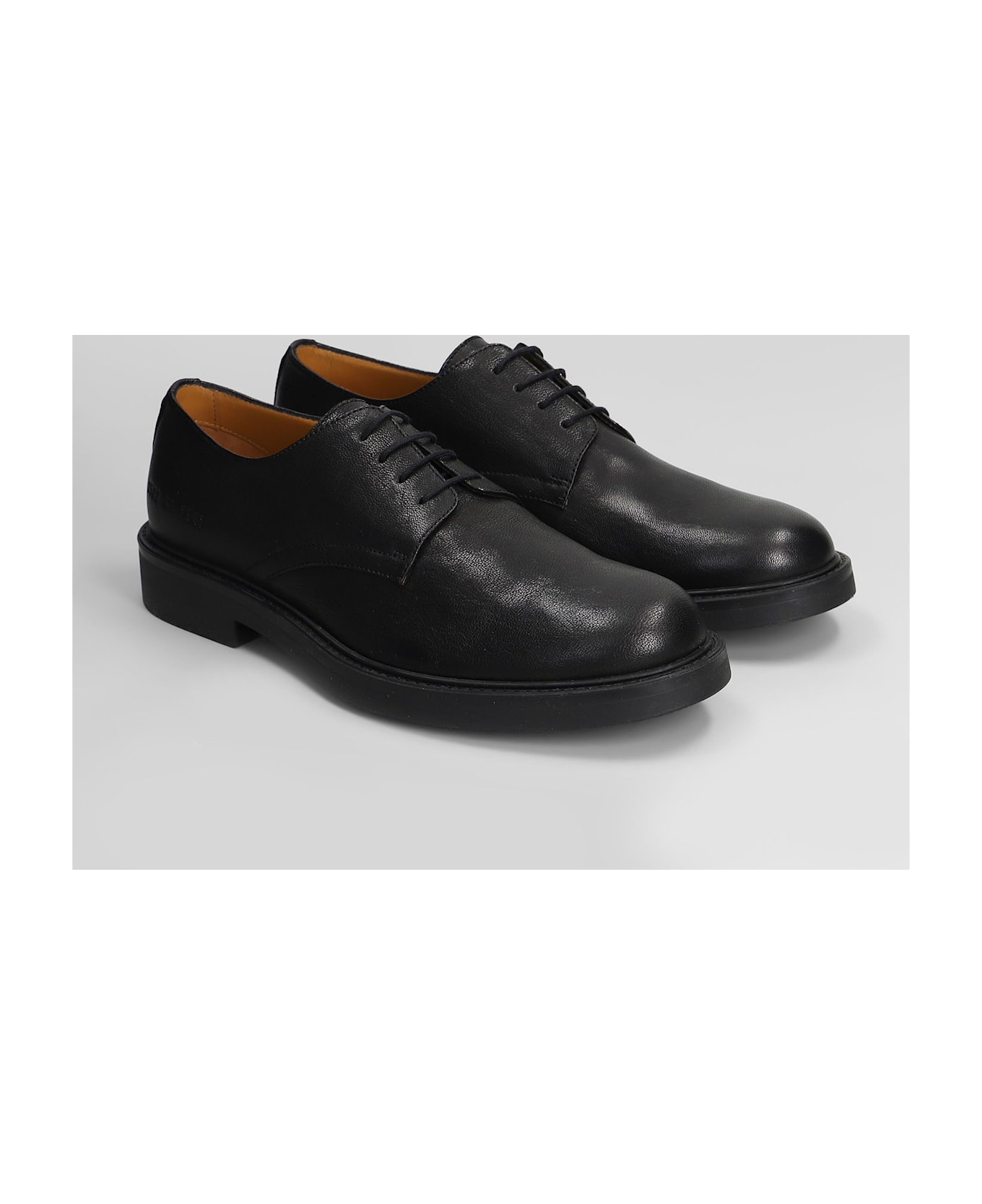 Common Projects Officers Derby Lace Up Shoes In Black Leather - black
