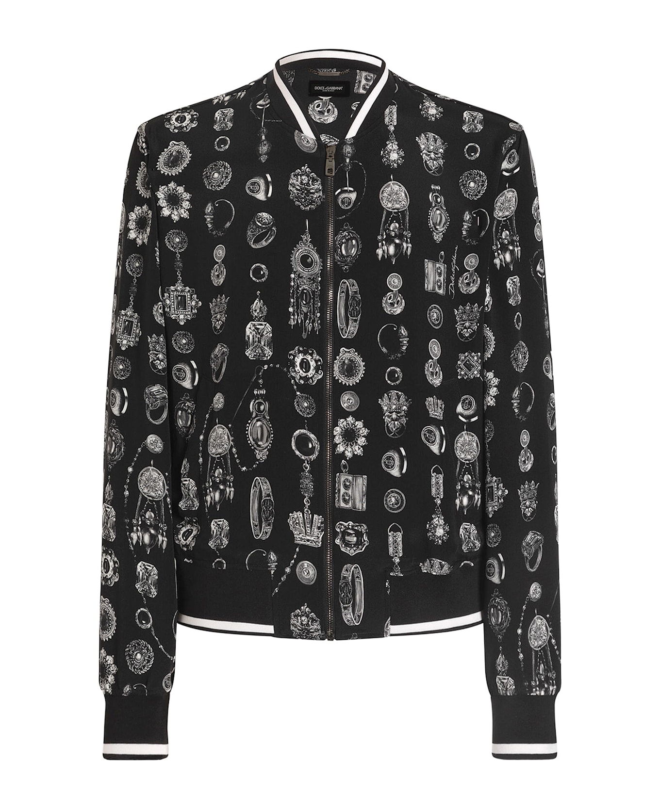 Dolce 
Gabbana Silk Bomber With Icnic Print - MEDAGLIETTE FDO NERO