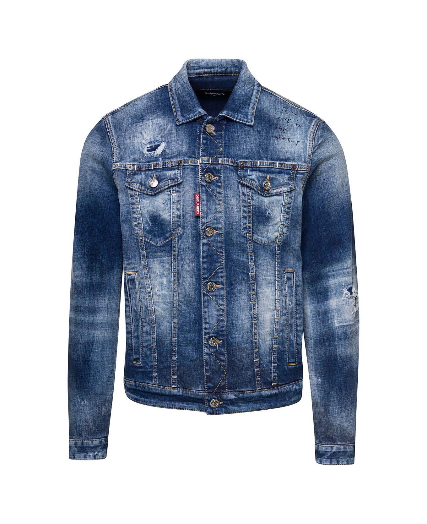 Dsquared2 Blue Jacket With Light Wash And Hand-written Note Detail In Denim Cotton Man - Blu