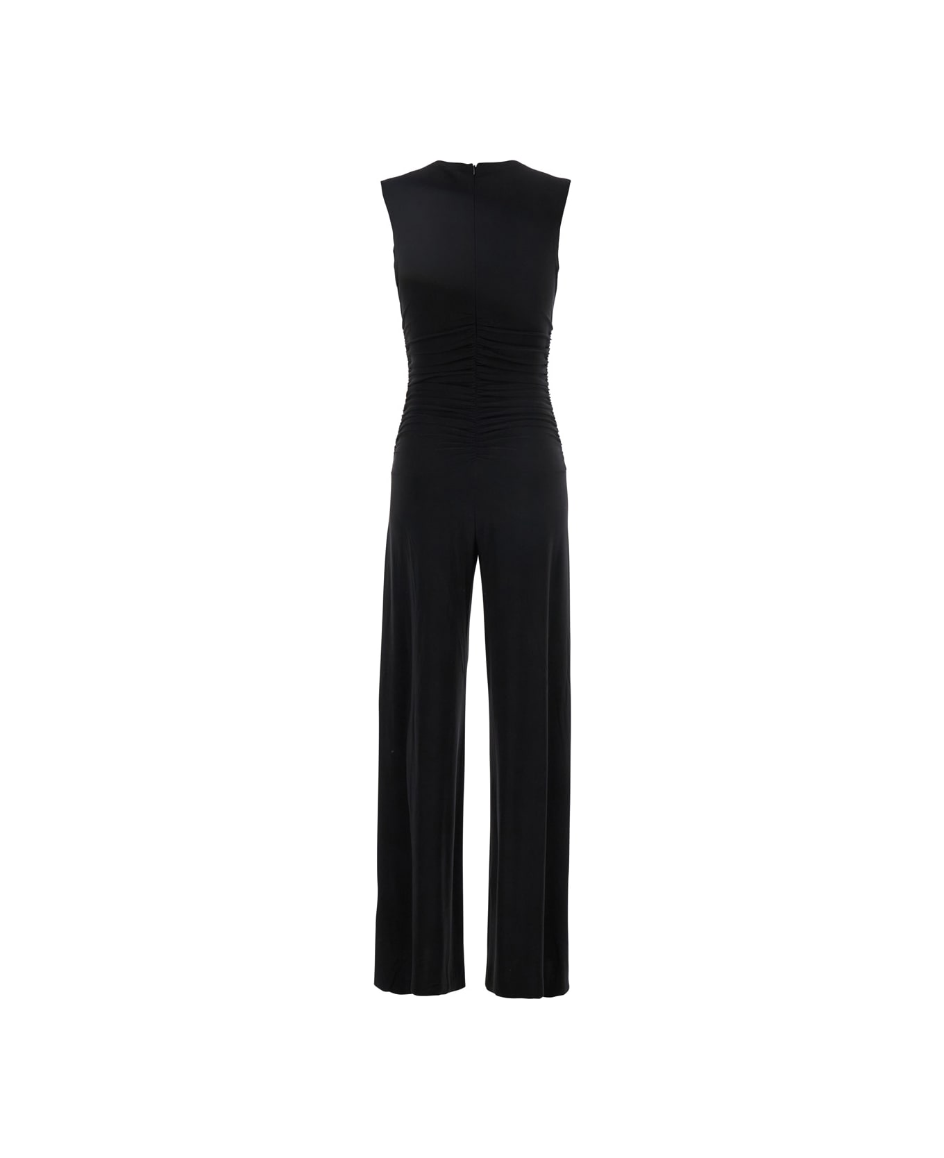 Norma Kamali Black Jumpsuit With V Neck And Shirred Waist In Tech Fabric Stretch Woman - Black