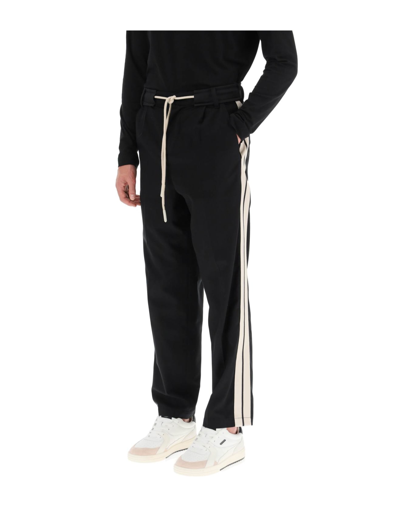 Palm Angels Drawstring Cotton Pants With Side Bands - BLACK BLACK (Black) ボトムス