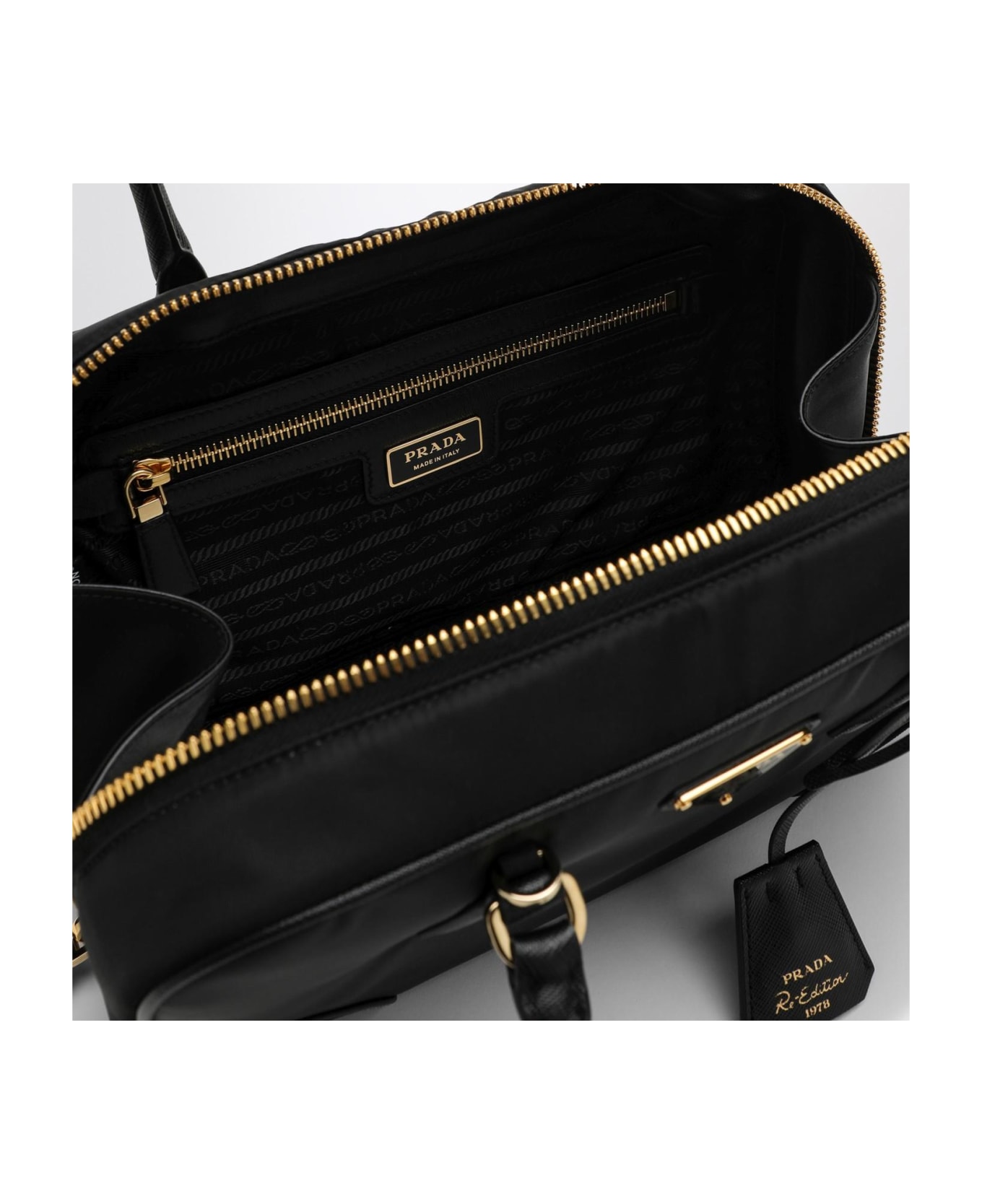 Prada Re-edition 1978 Re-nylon And Saffiano Medium Black Top Case - Nero