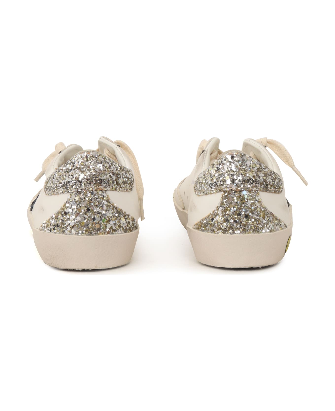 Golden Goose Super Star Leather Upper Glitter Star Heel And Spur - WHITE