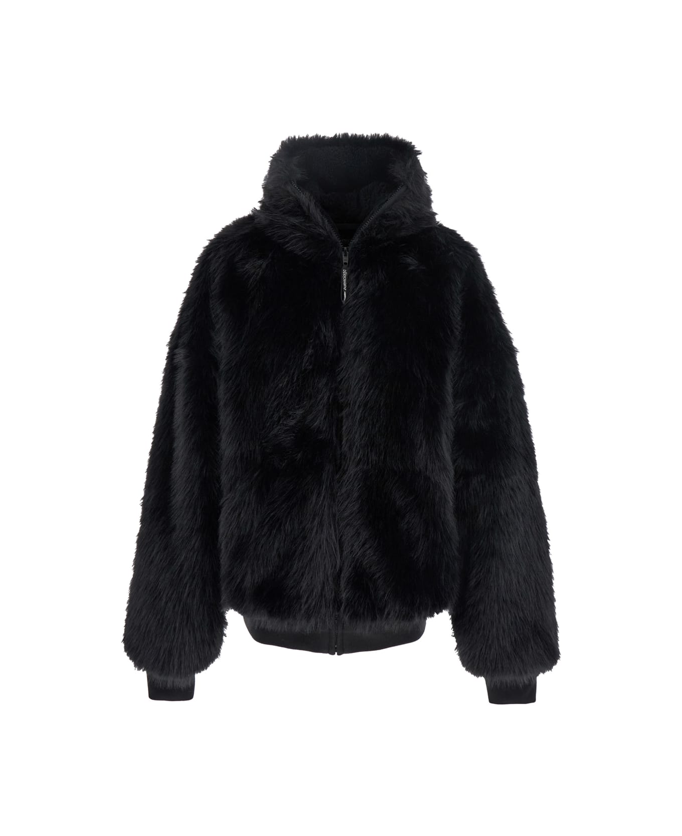 Balenciaga Ski Zip Up Hoodie Fake Fur Look - Black