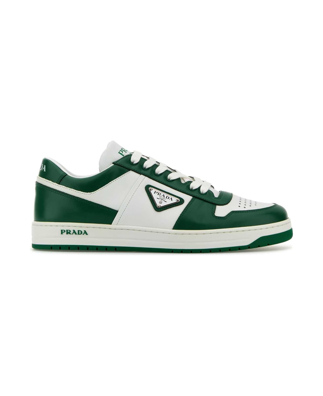 Prada Two-tone Leather Downtown Sneakers - BIANCOVERDE